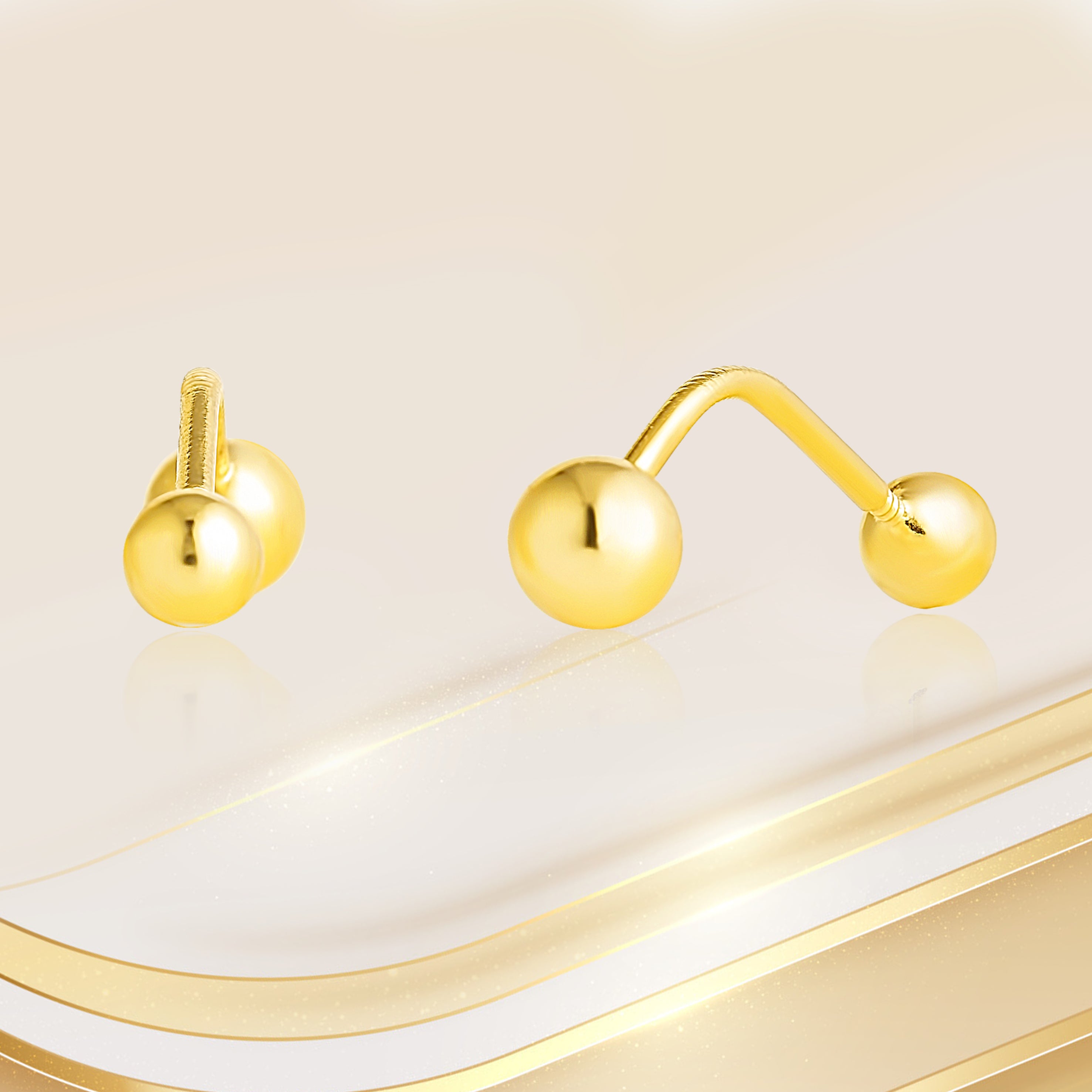 18K Pure Gold Double Side Ball Screw Earring Set