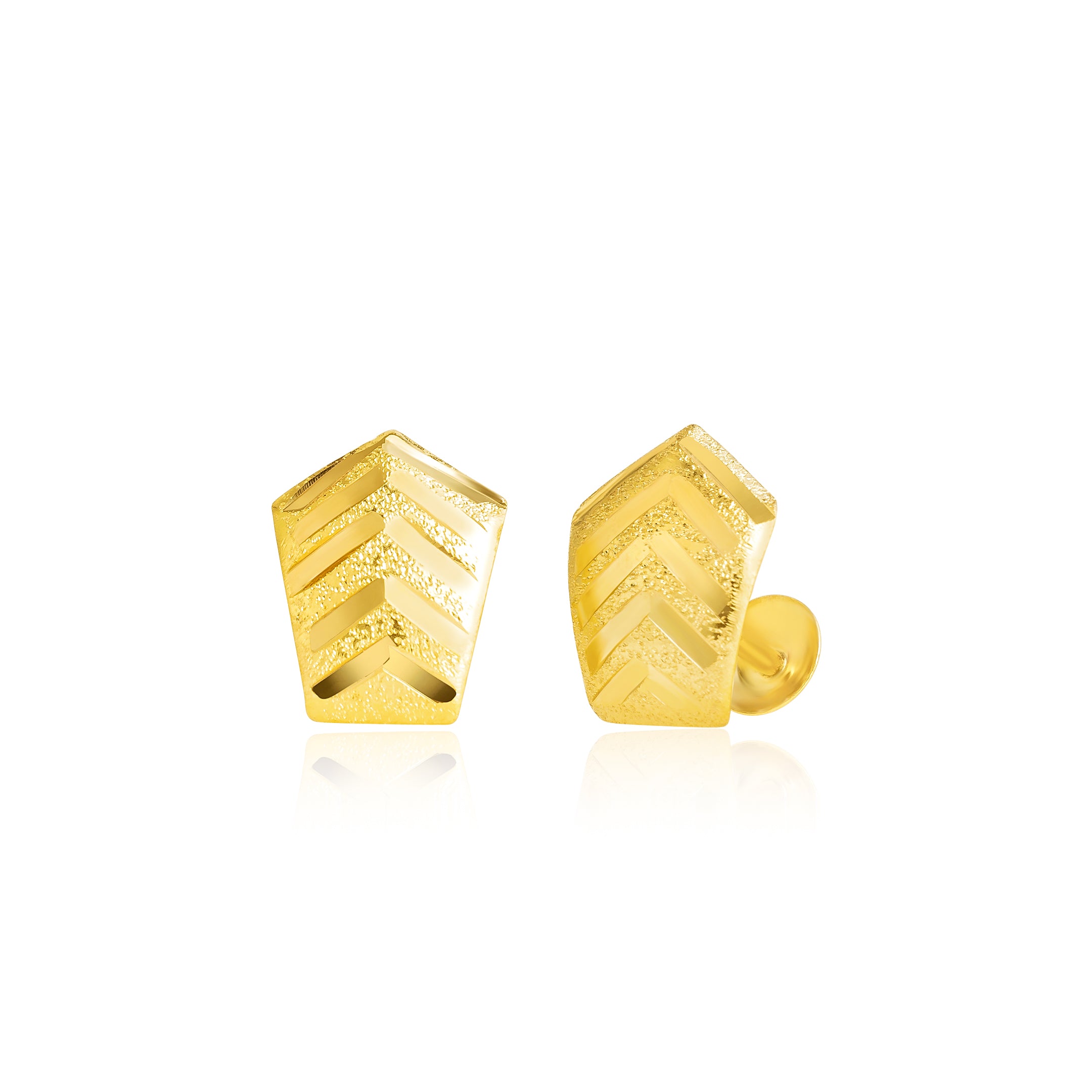 18K Pure Gold Shield Shape Screw Earring Set