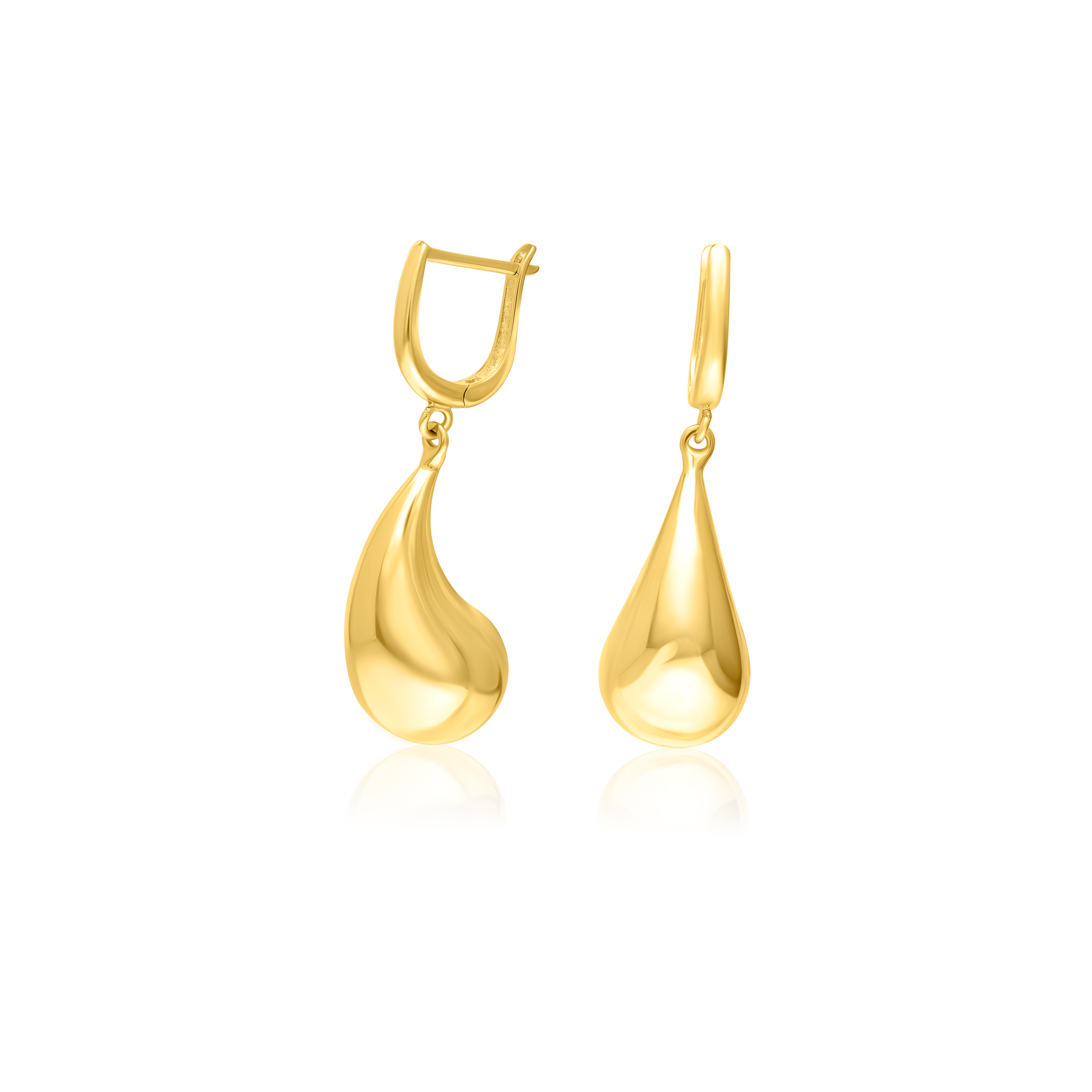 18K Pure Gold Curved Drop Hanging Earring Set