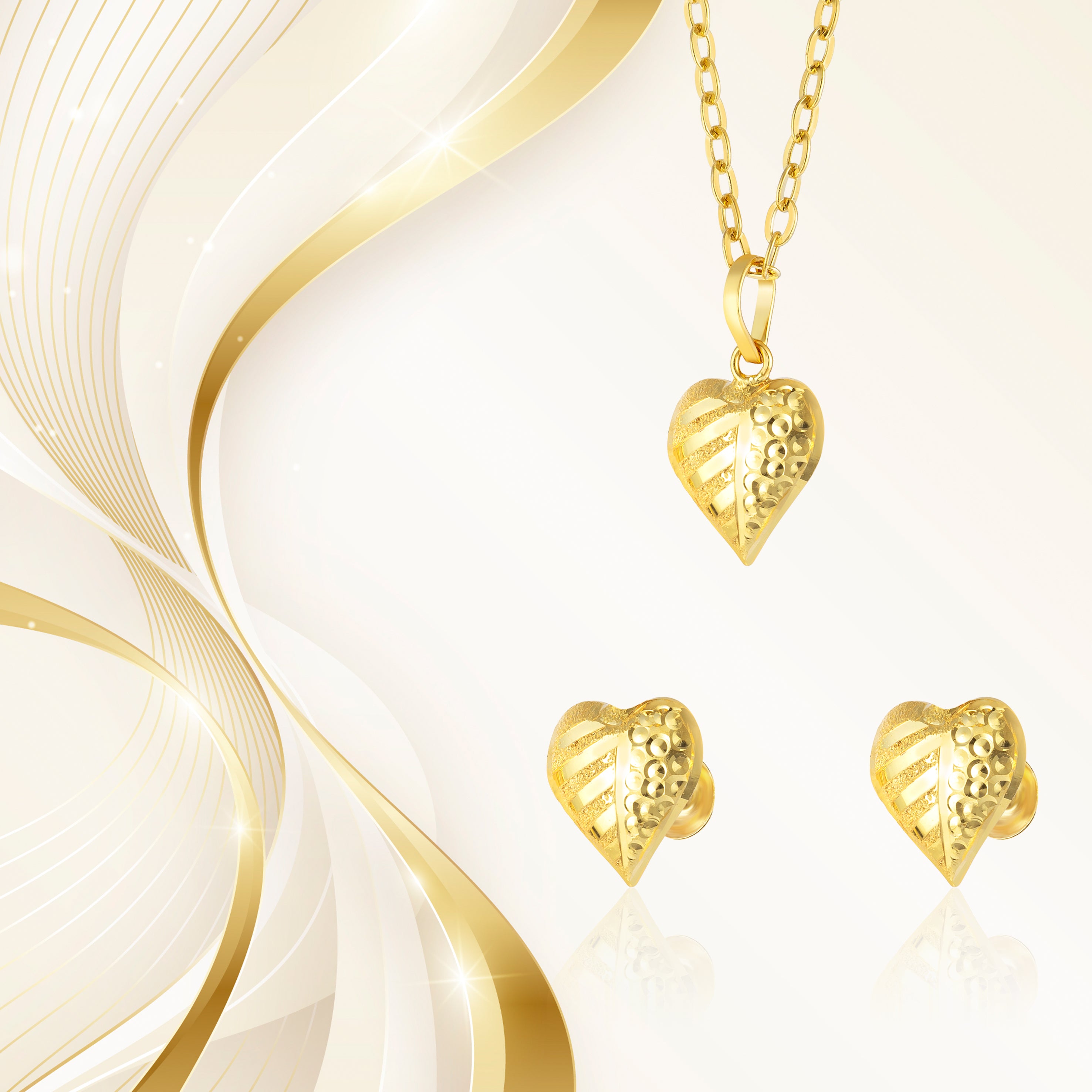 18K Pure Gold Heart Screw Jewelry Set