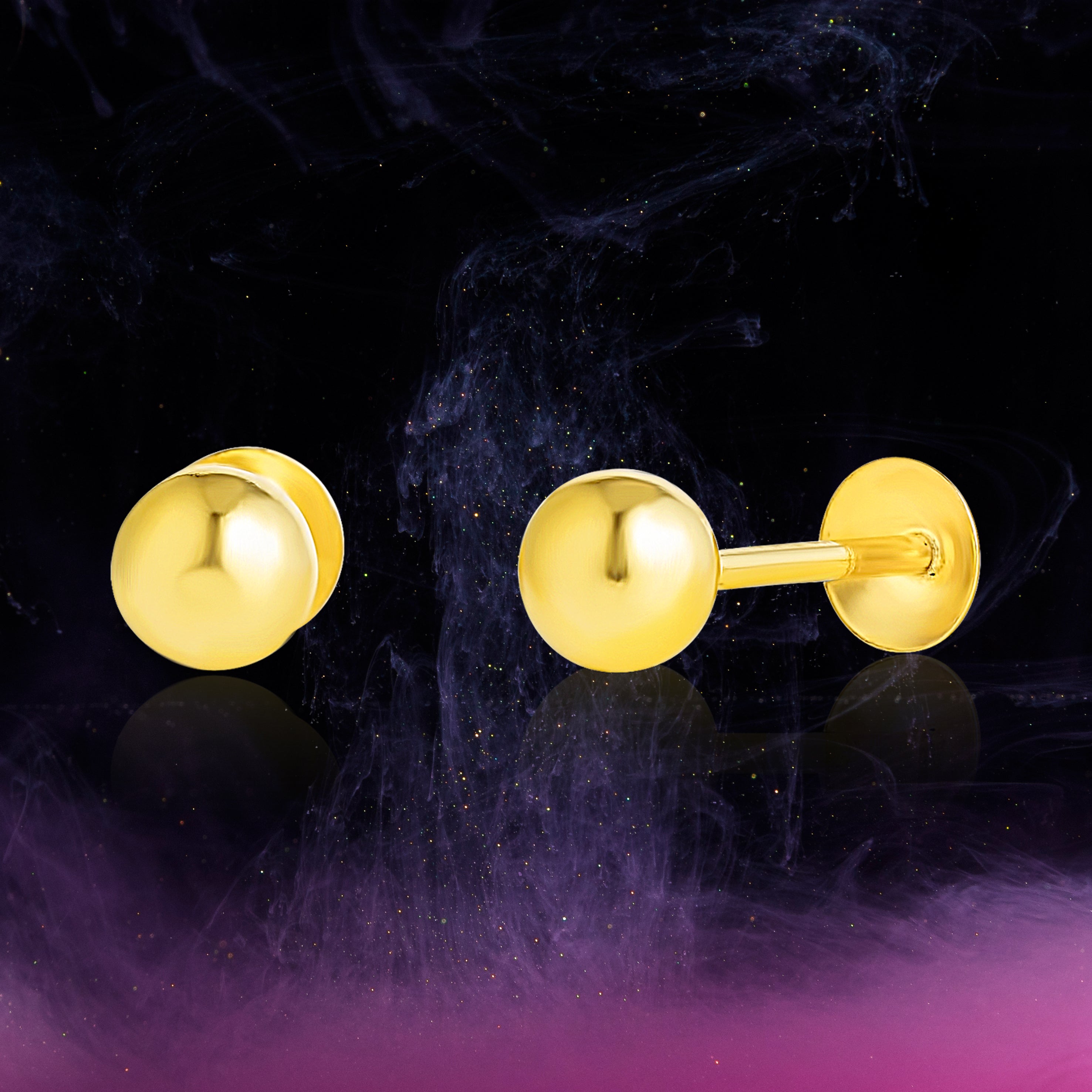 18K Pure Gold Ball Screw Earring Set