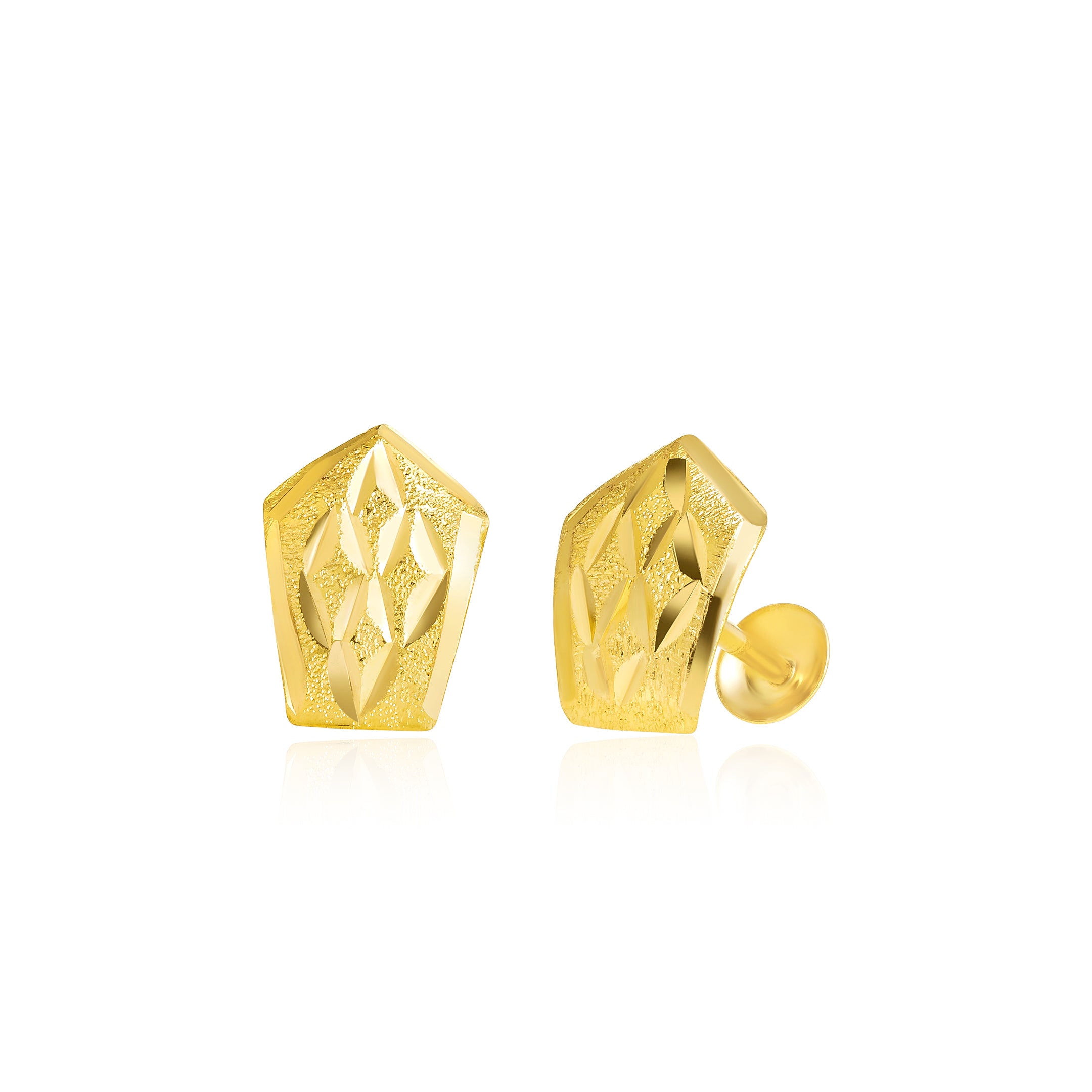 18K Pure Gold Shield Shape Screw Earring Set