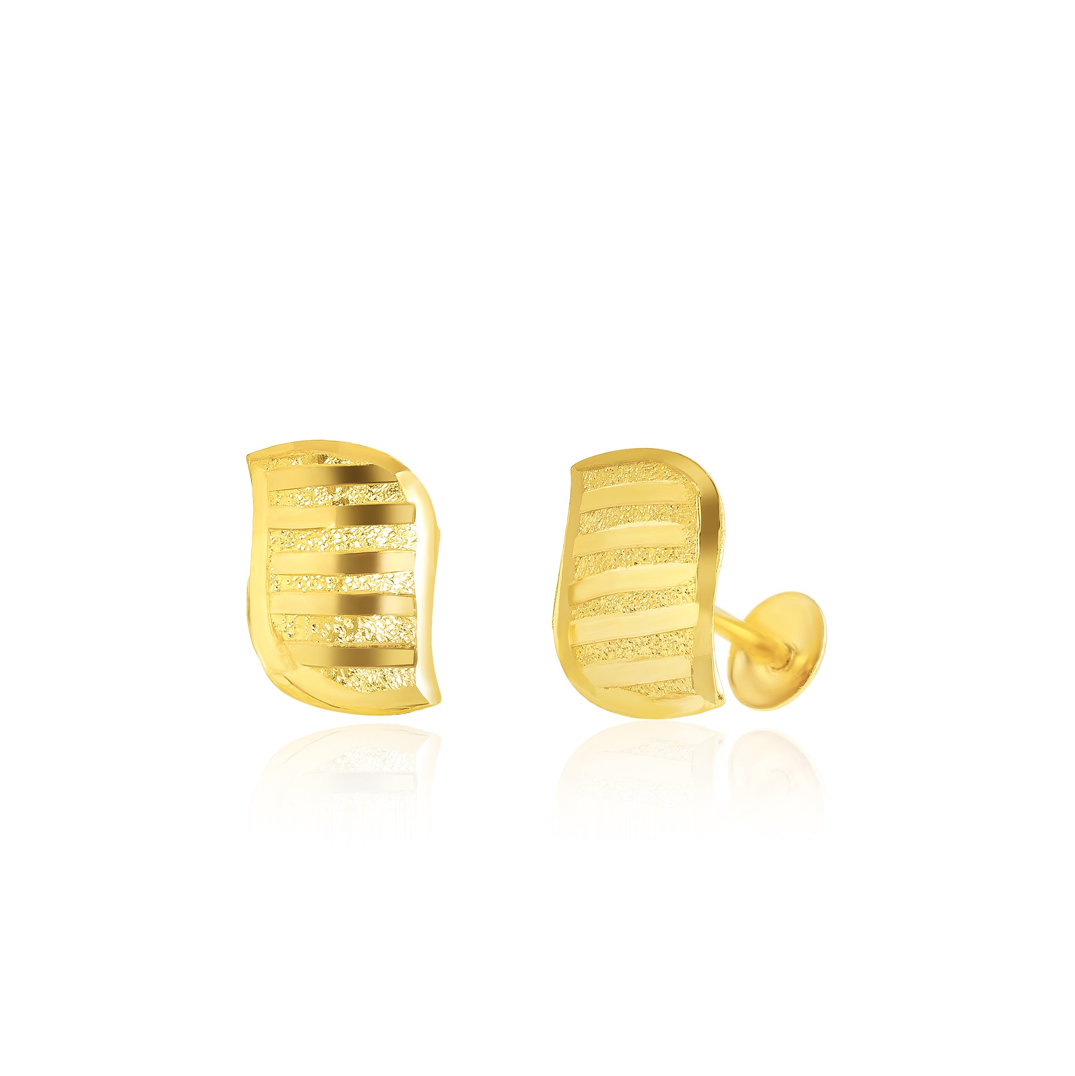 18K Pure Gold Curved Square Screw Earring Set