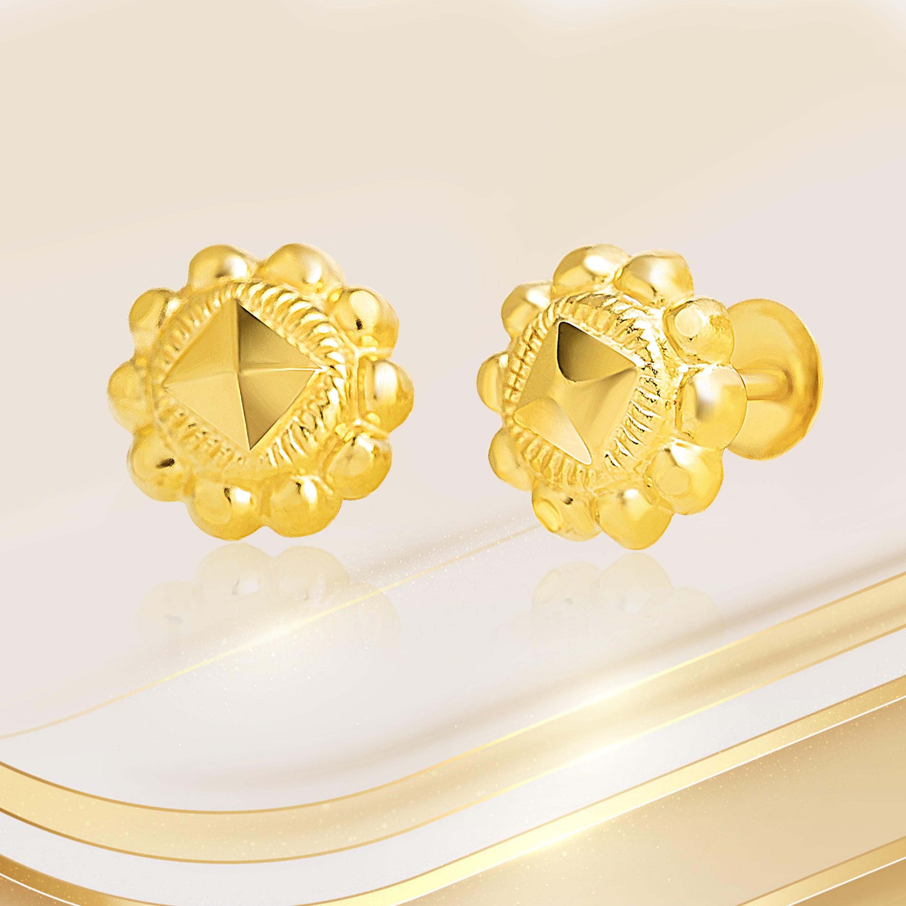 18K Pure Gold Fine Flower Screw Earring Set