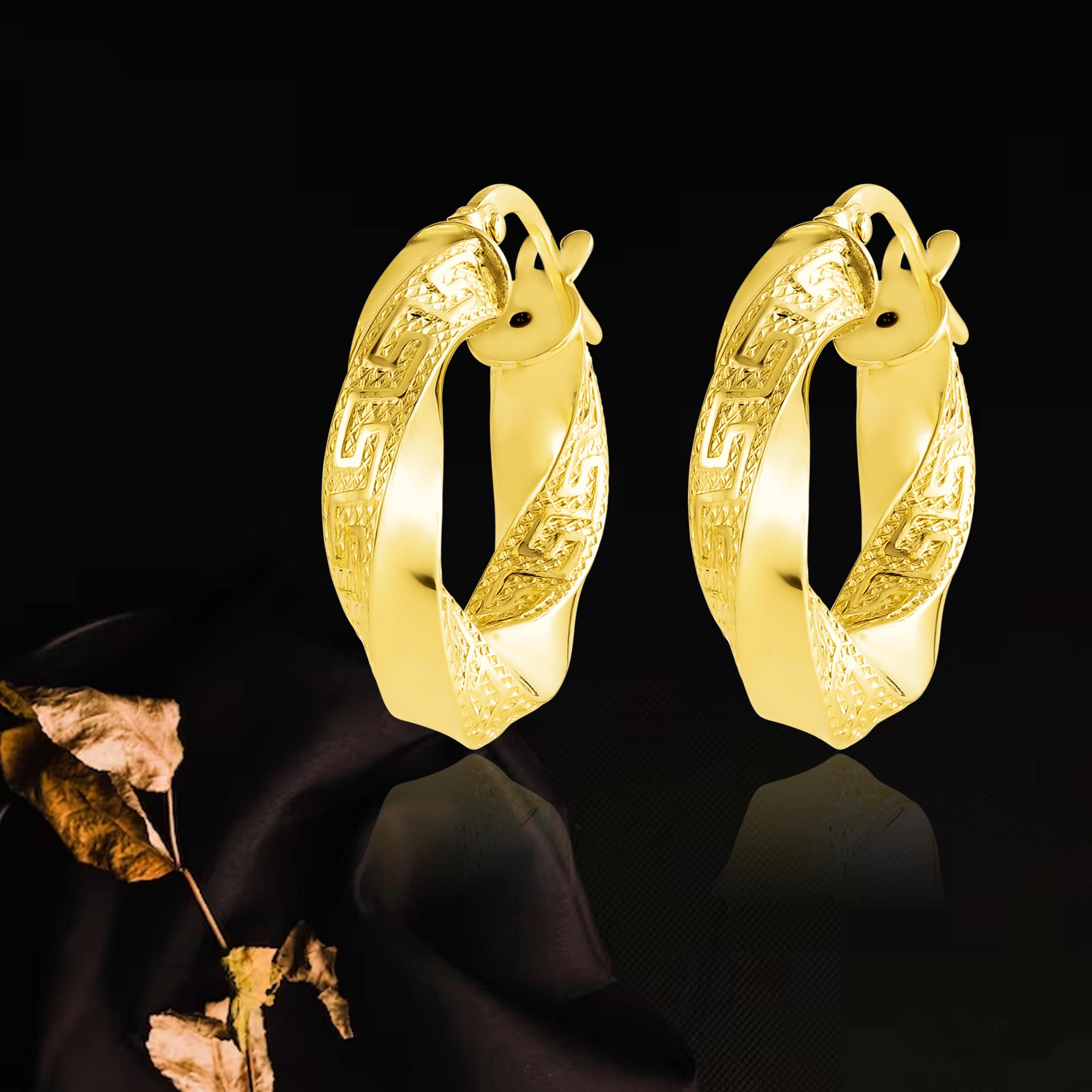 18K Pure Gold Round Twisted Loop Earring Set