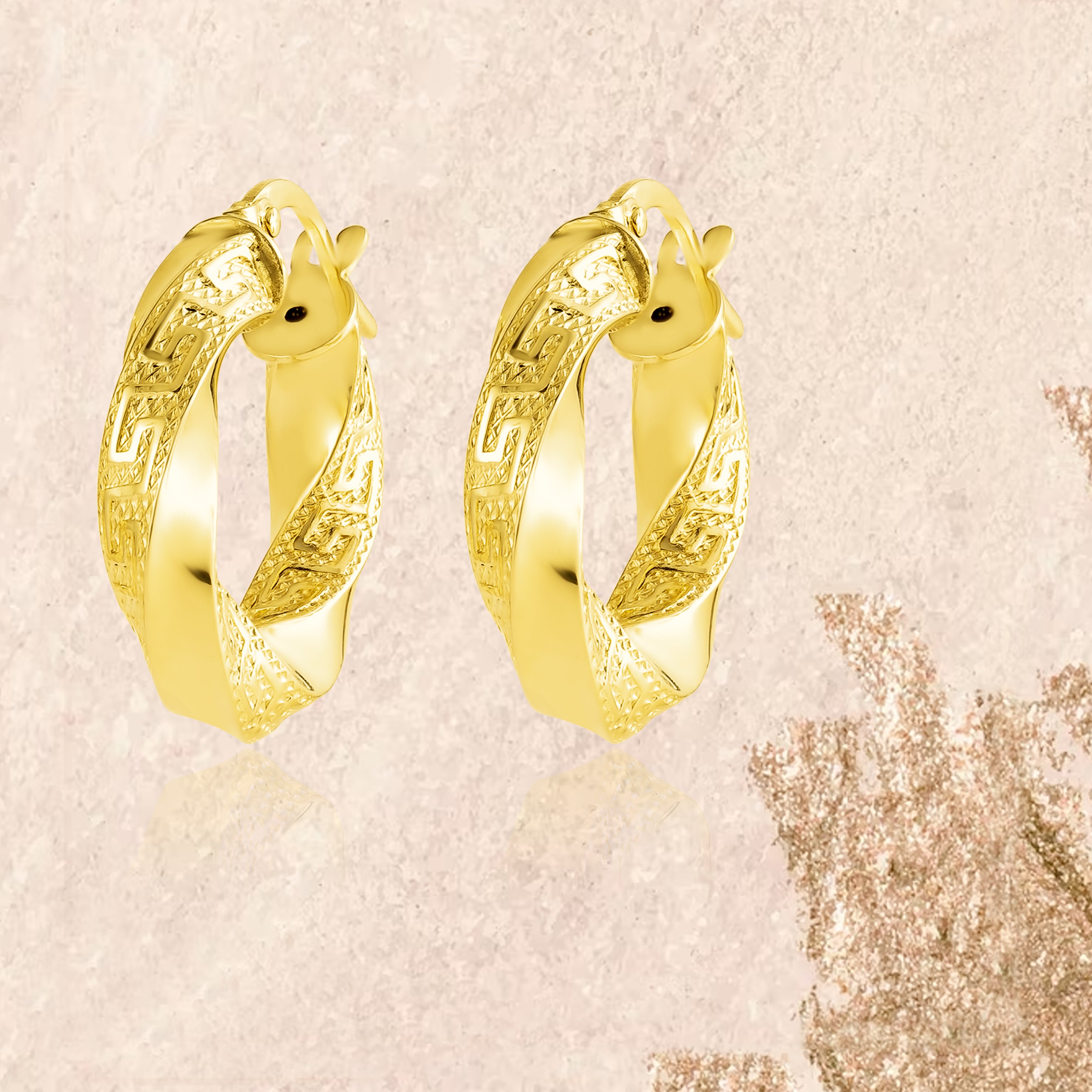 18K Pure Gold Round Twisted Loop Earring Set