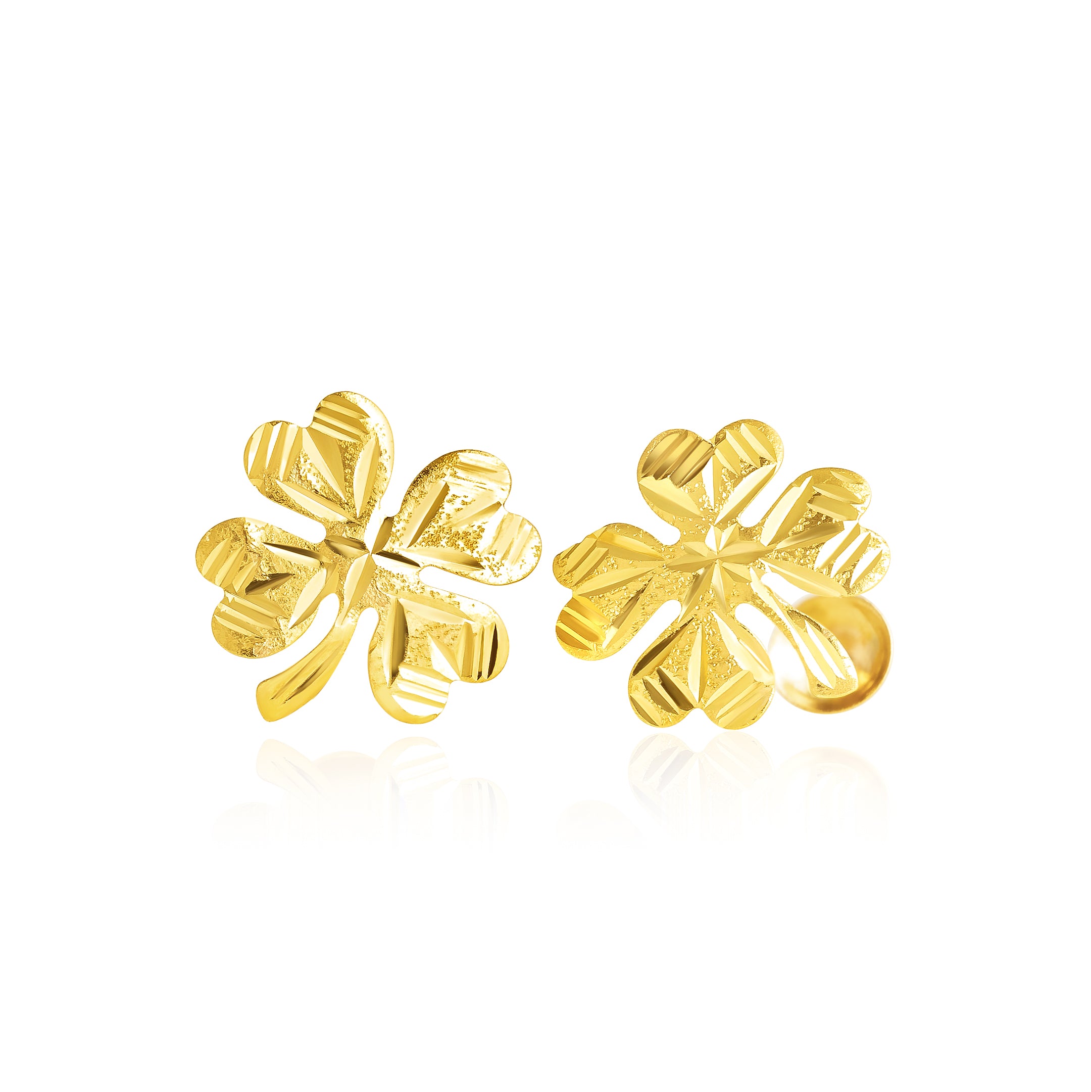 18K Pure Gold Fine Flower Screw Earring Set