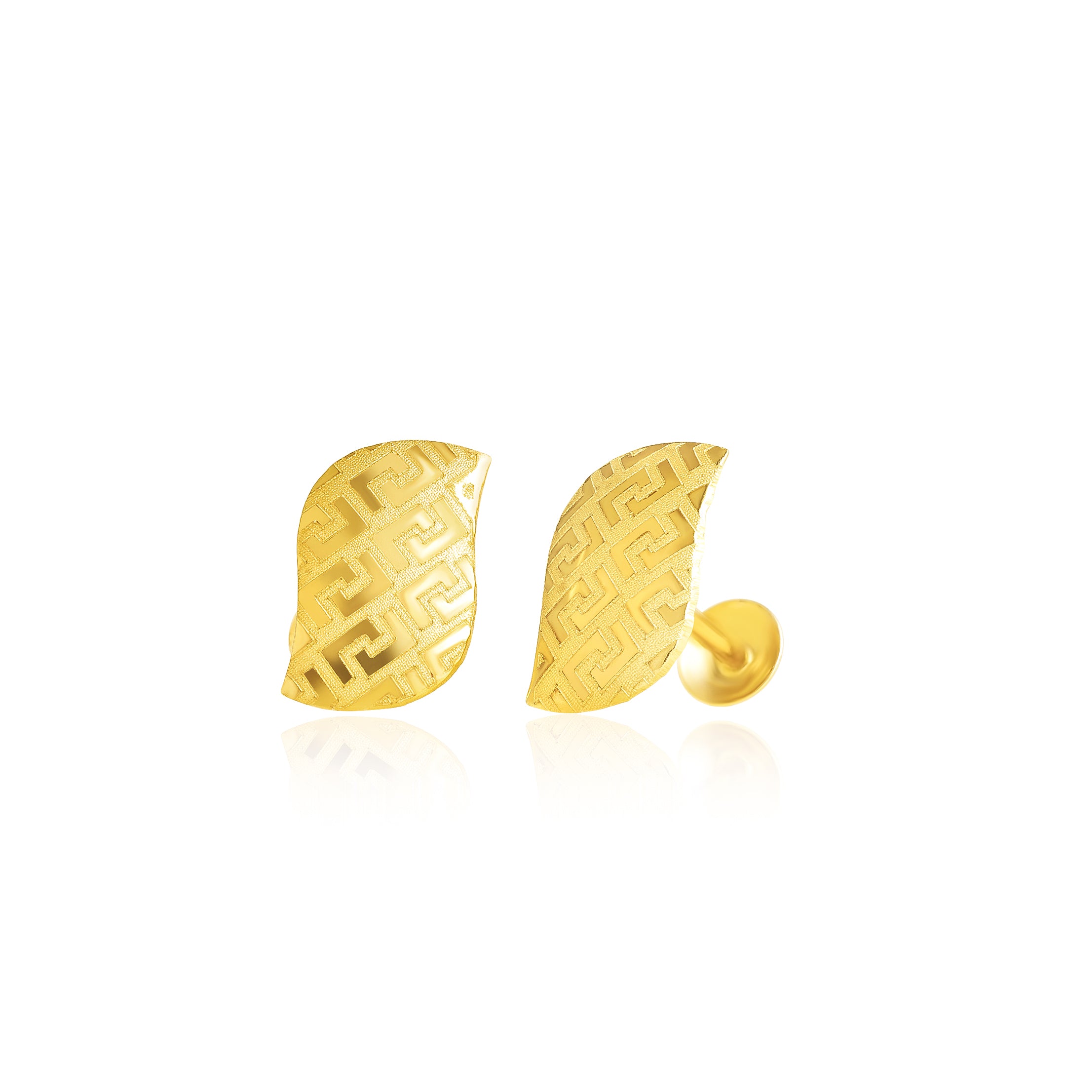 18K Pure Gold Curved Square Screw Earring Set