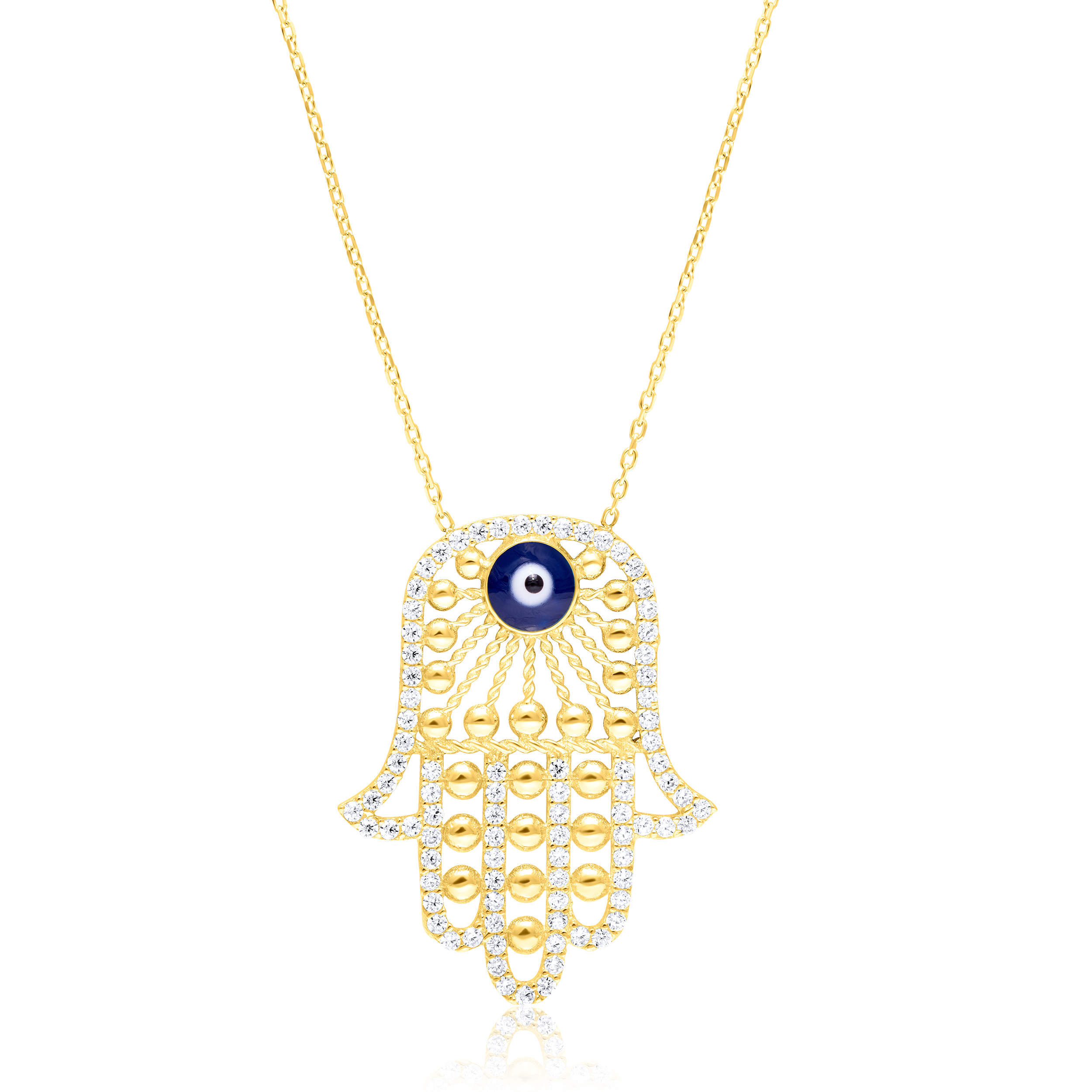 18K Pure Gold Palm Stone Evil Eye Necklace