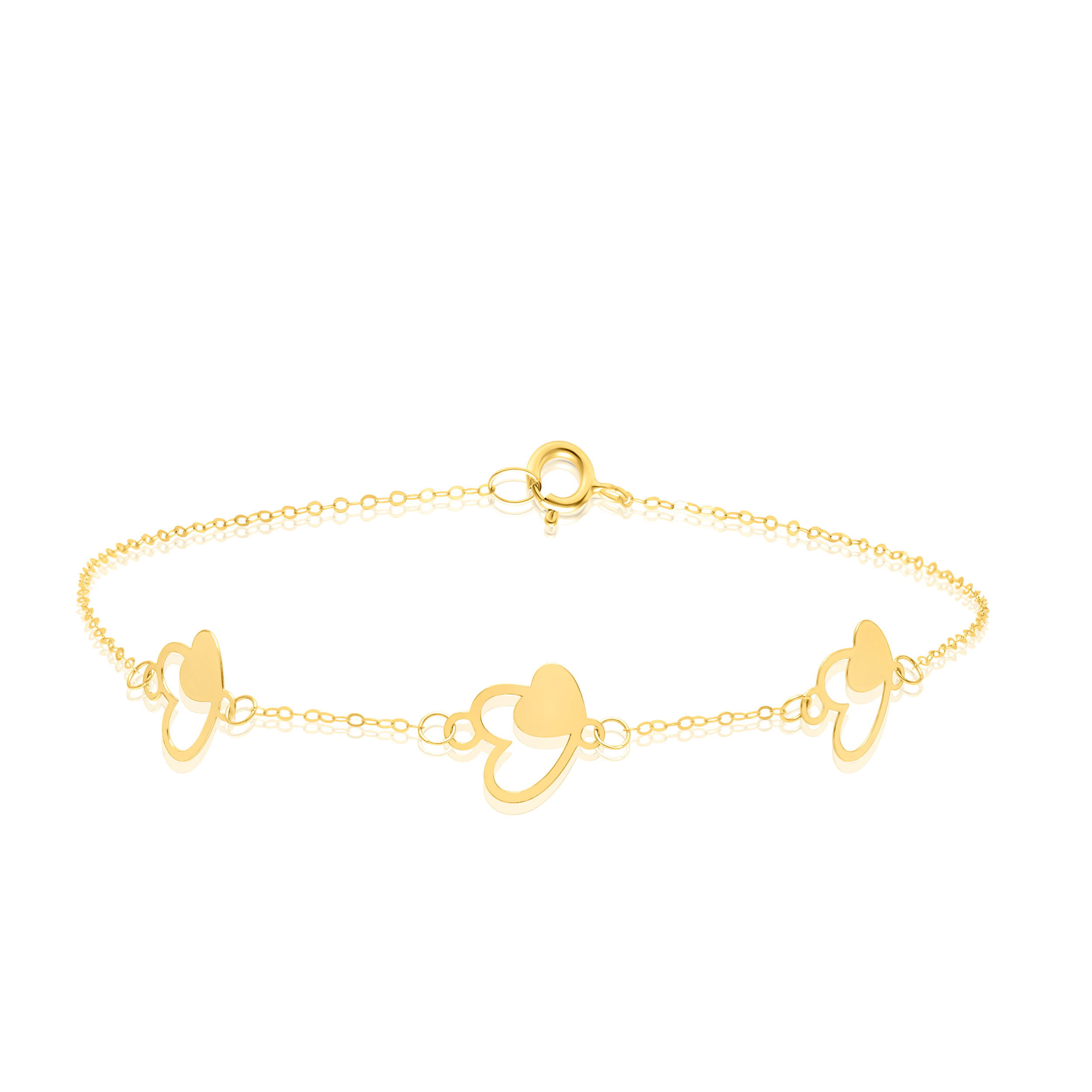 18K Pure Gold Fine Heart Bracelet