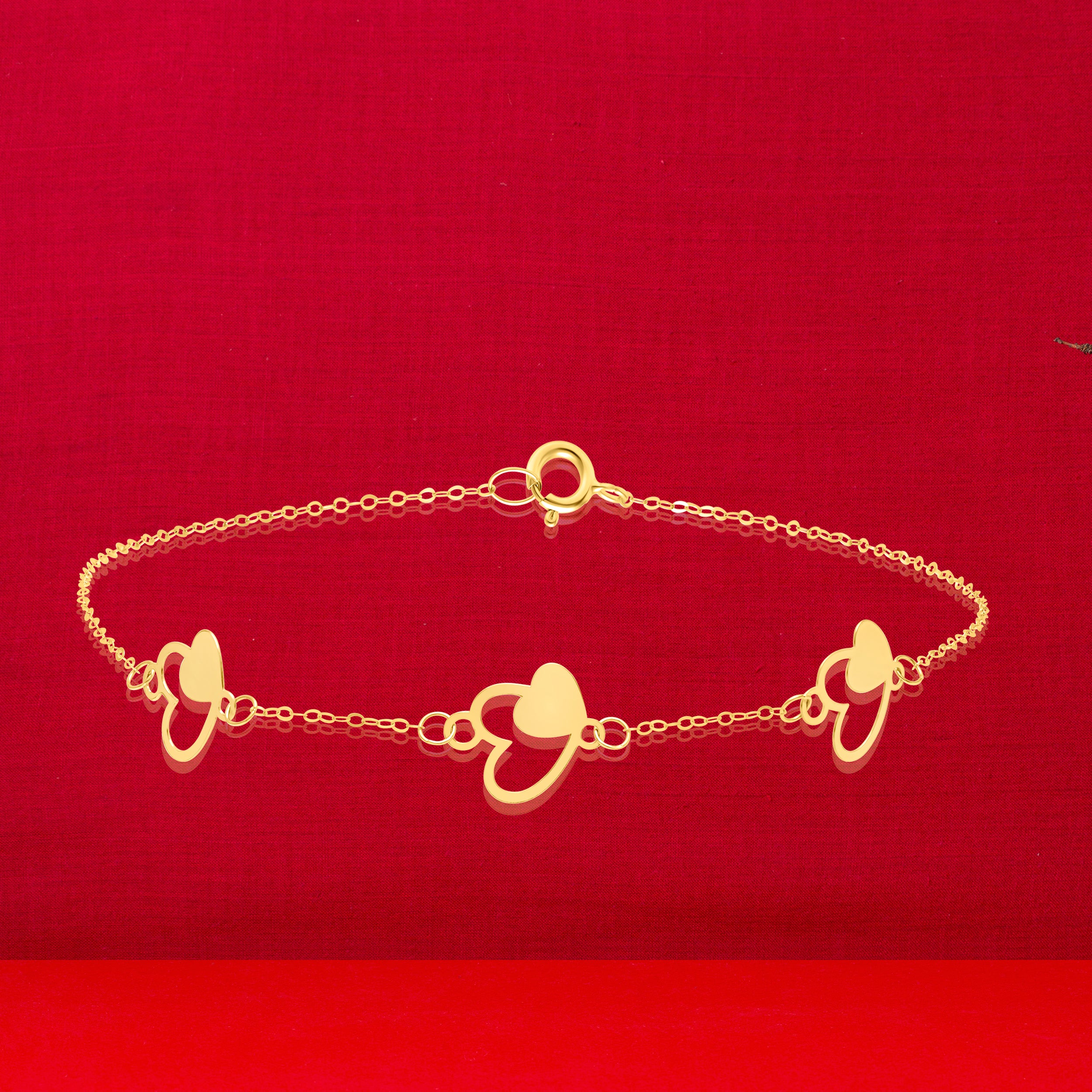 18K Pure Gold Fine Heart Bracelet