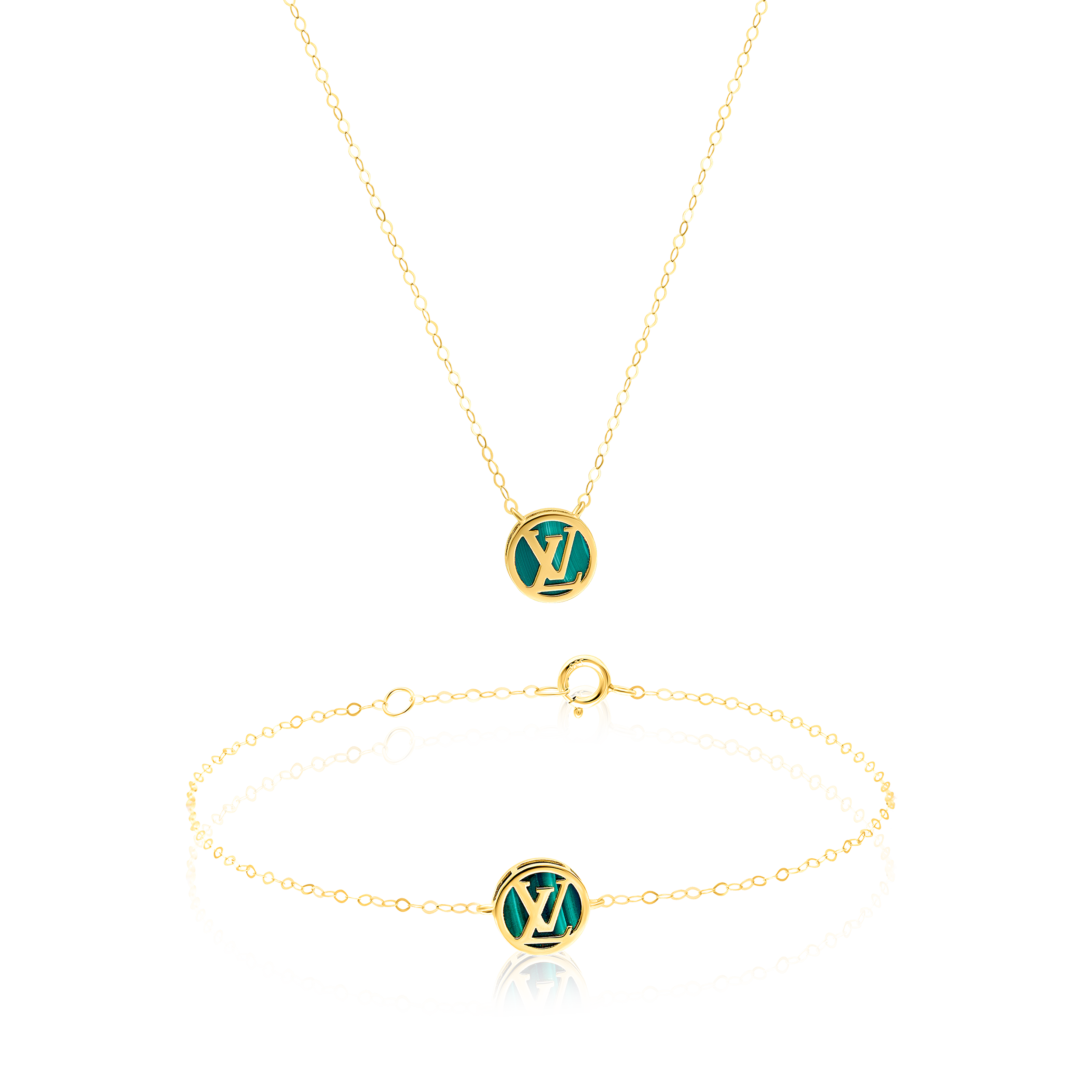 18K Pure Gold Green L.V Pink Jewelry Set Talagold