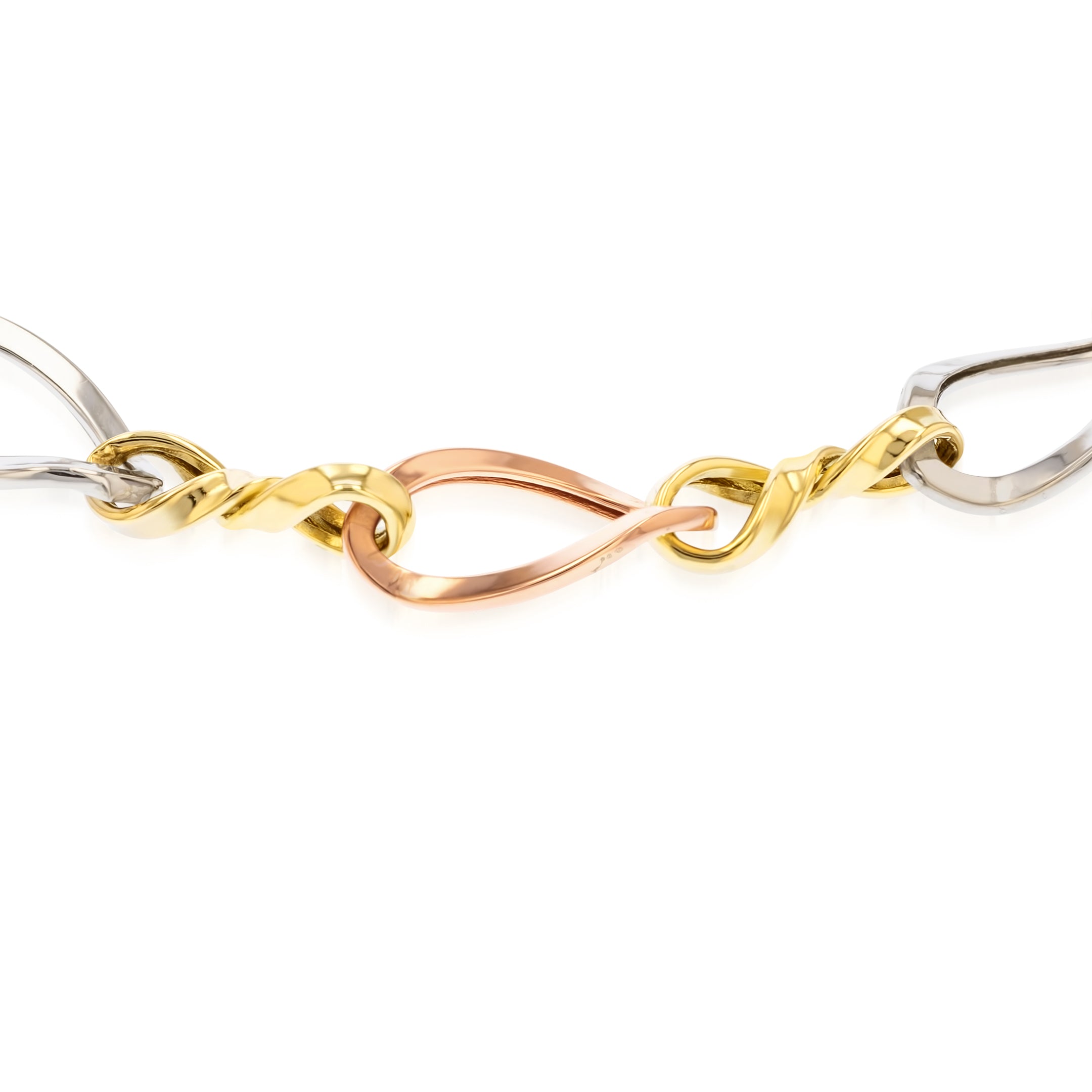 18K Pure Gold 3 Color Twisted Linked Bracelet