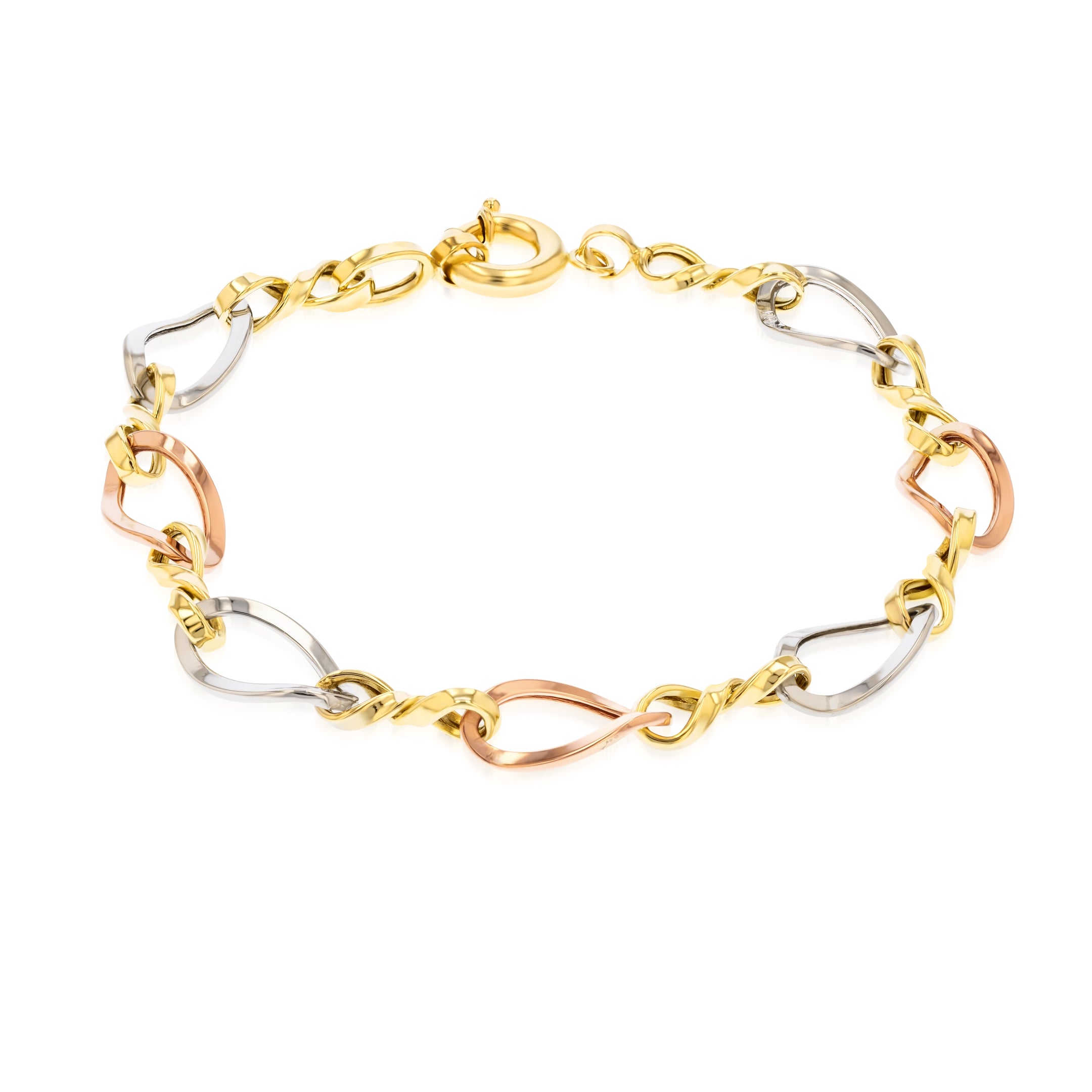 18K Pure Gold 3 Color Twisted Linked Bracelet