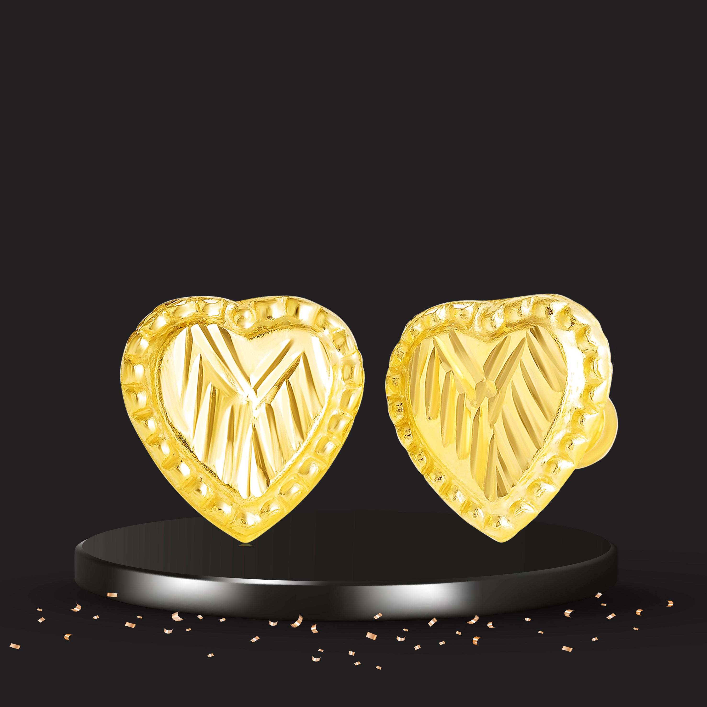 18K Pure Gold Heart Screw Earring Set