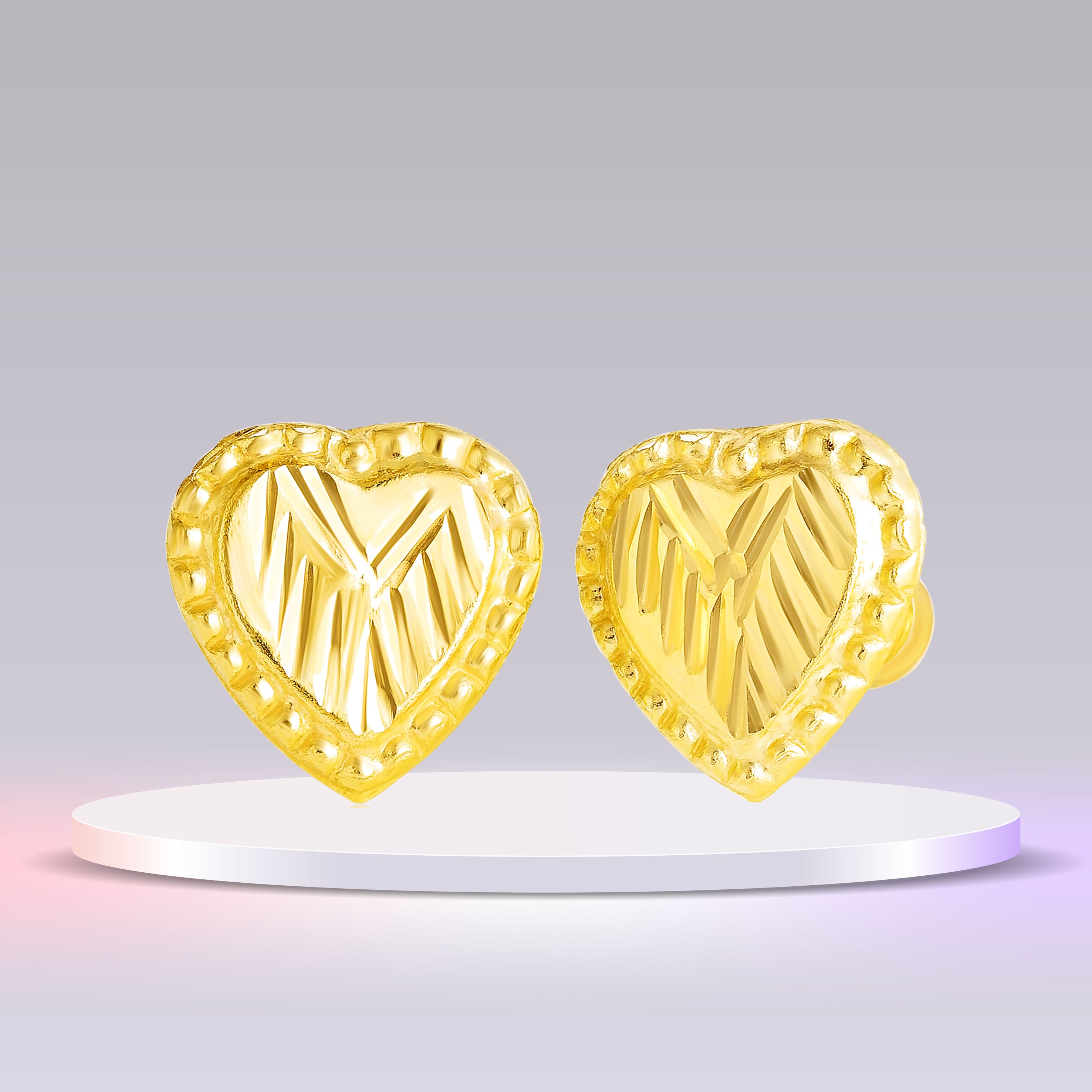 18K Pure Gold Heart Screw Earring Set