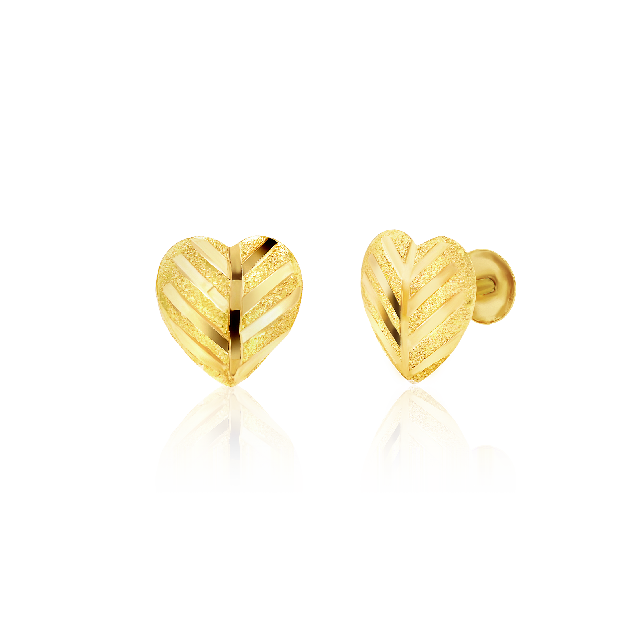 18K Pure Gold Heart Screw Earring Set