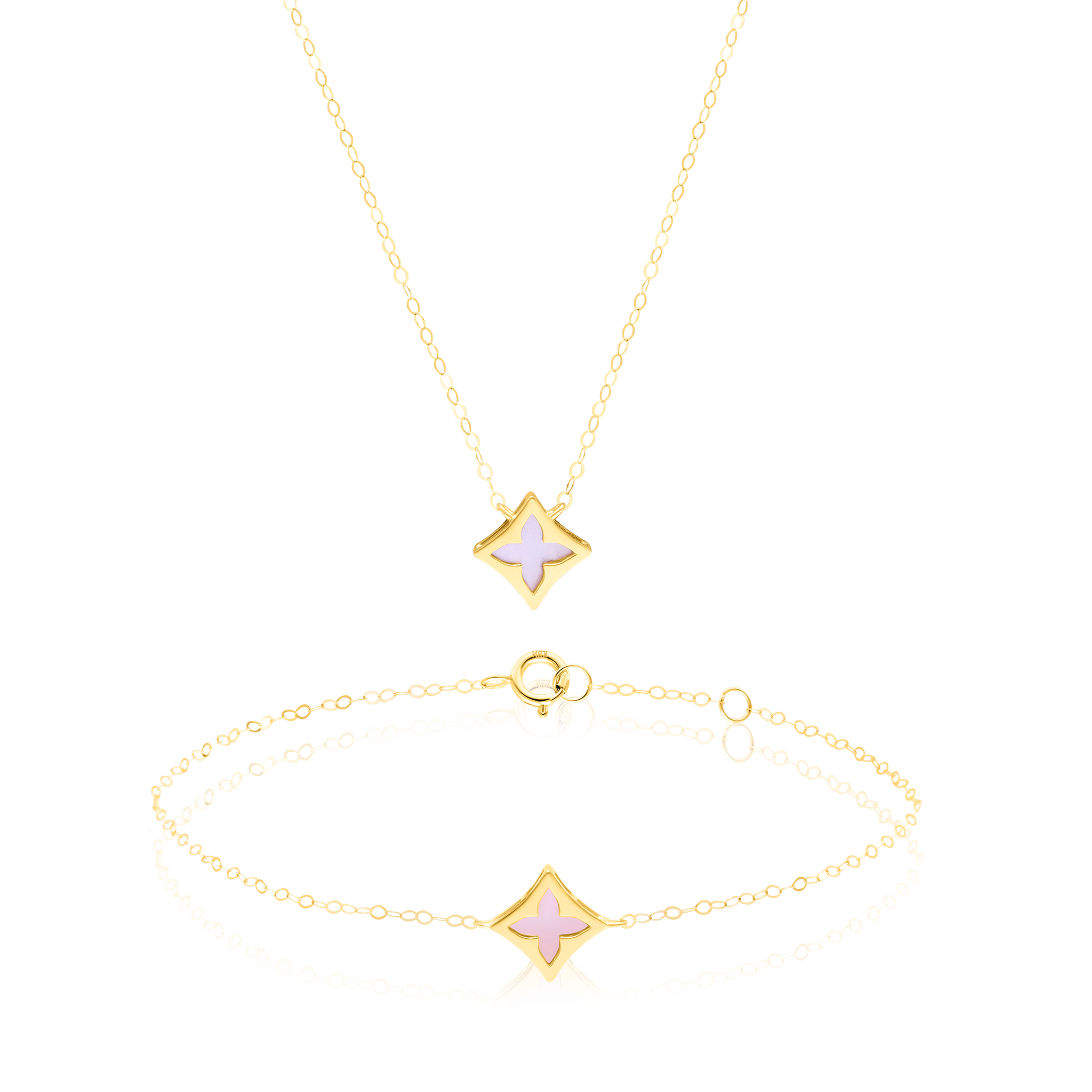 18K Pure Gold Pink Star Jewelry Set Talagold