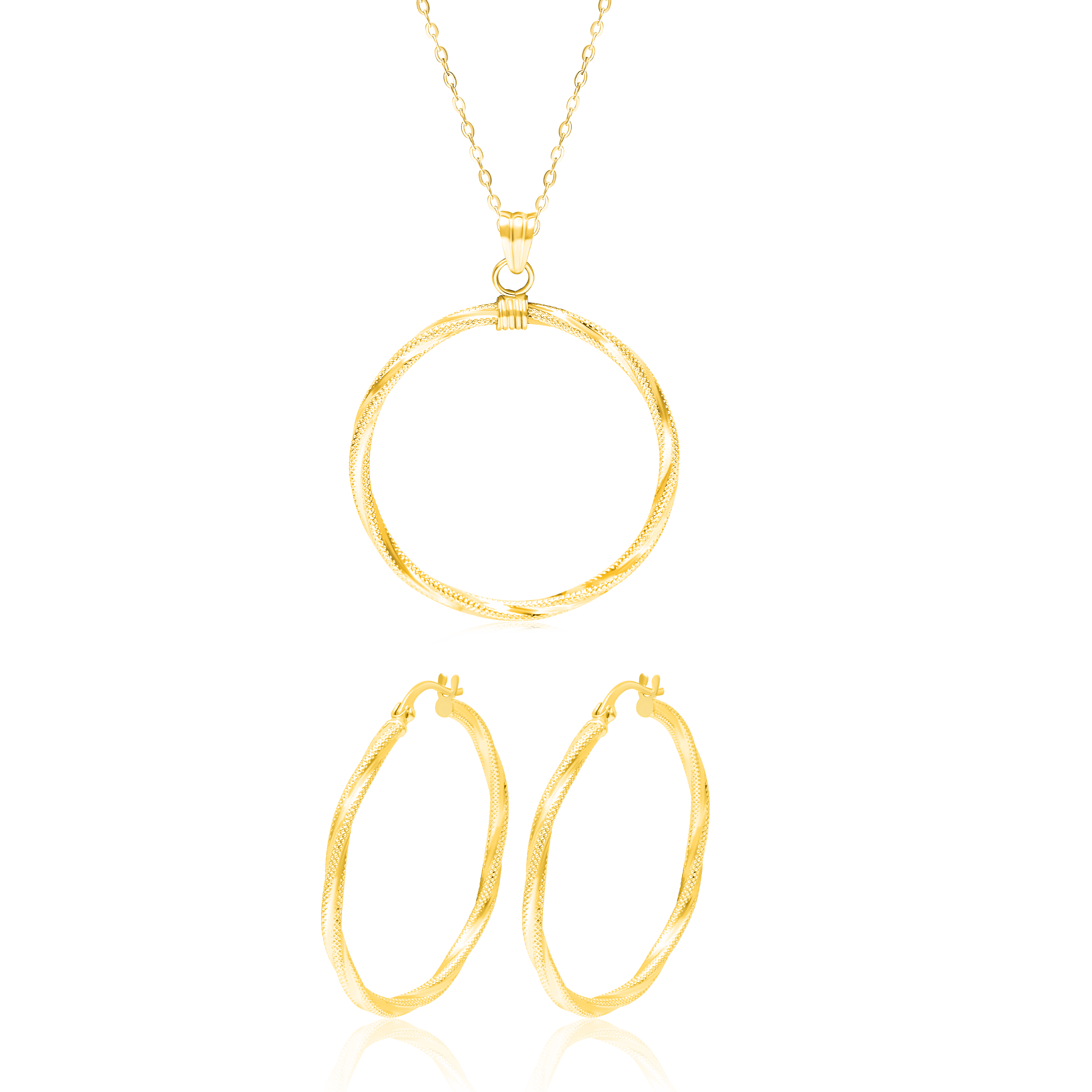 18K Pure Gold Twisted Round Jewelry Set Talagold