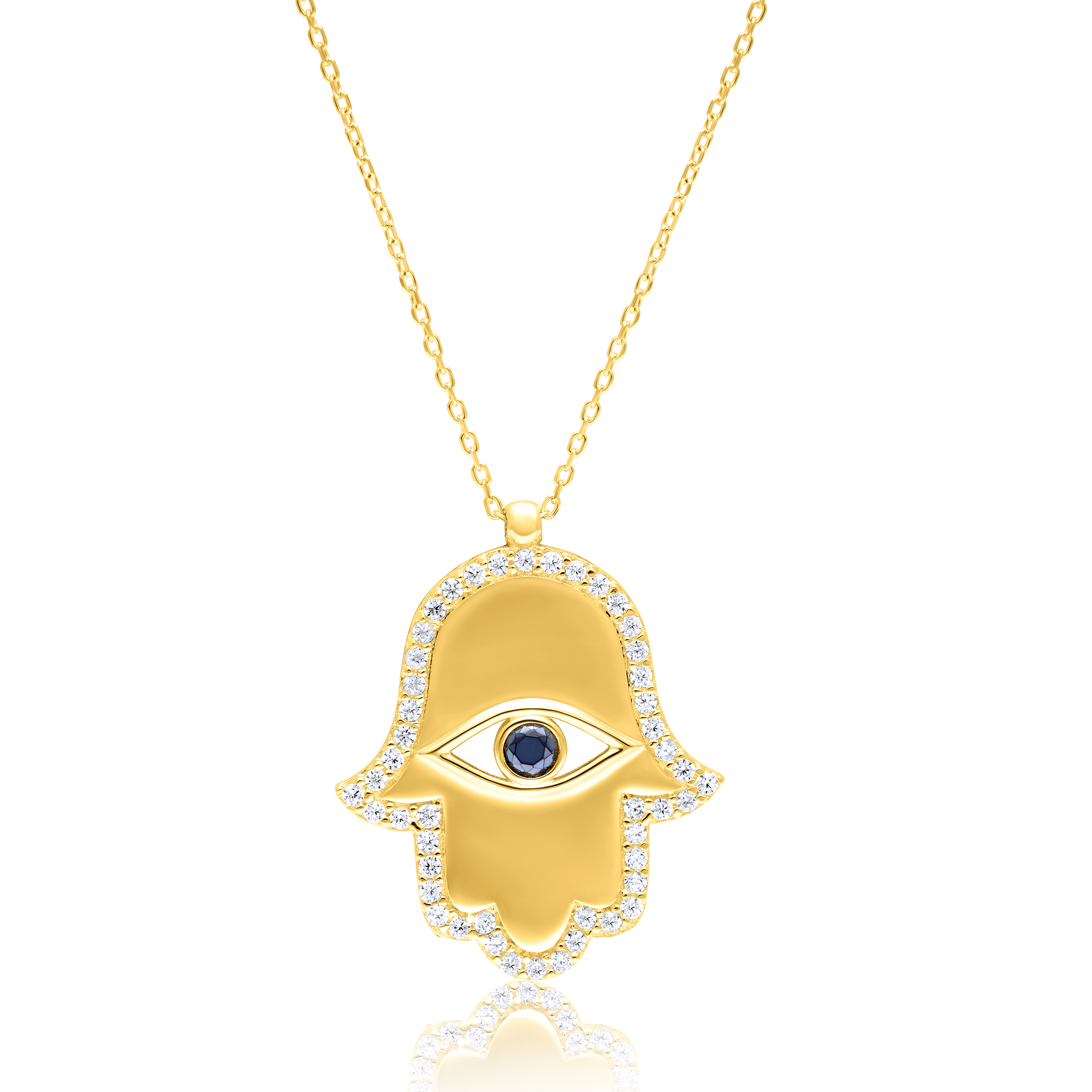 18K Pure Gold Palm Stone Evil Eye Necklace