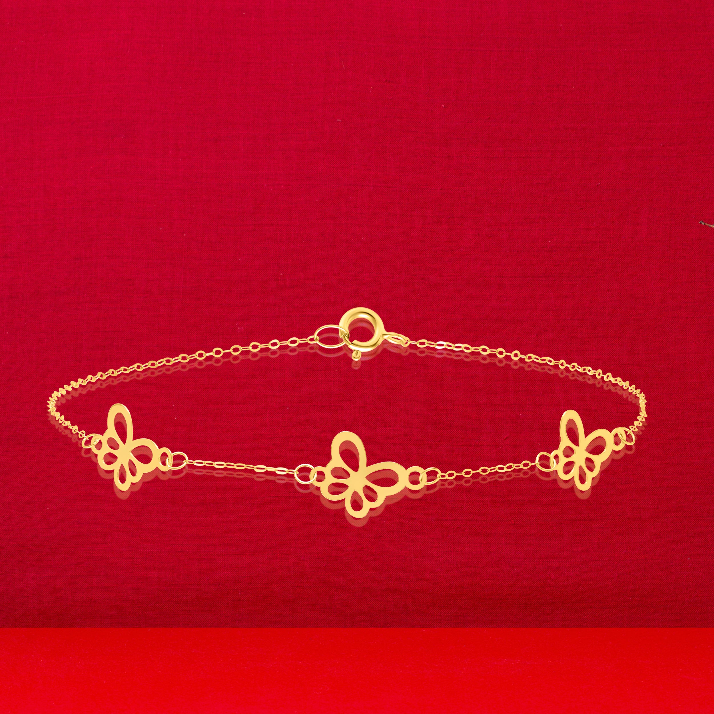 18K Pure Gold Fine Butterfly Bracelet