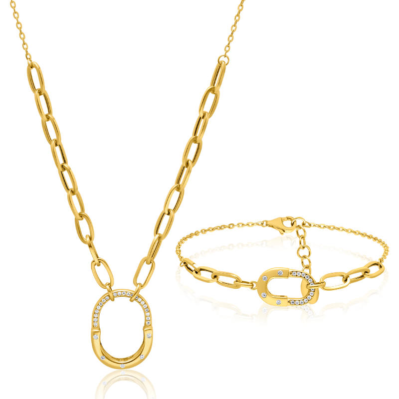 18K Pure Gold Elegant Linked Stone Jewelry Set Talagold