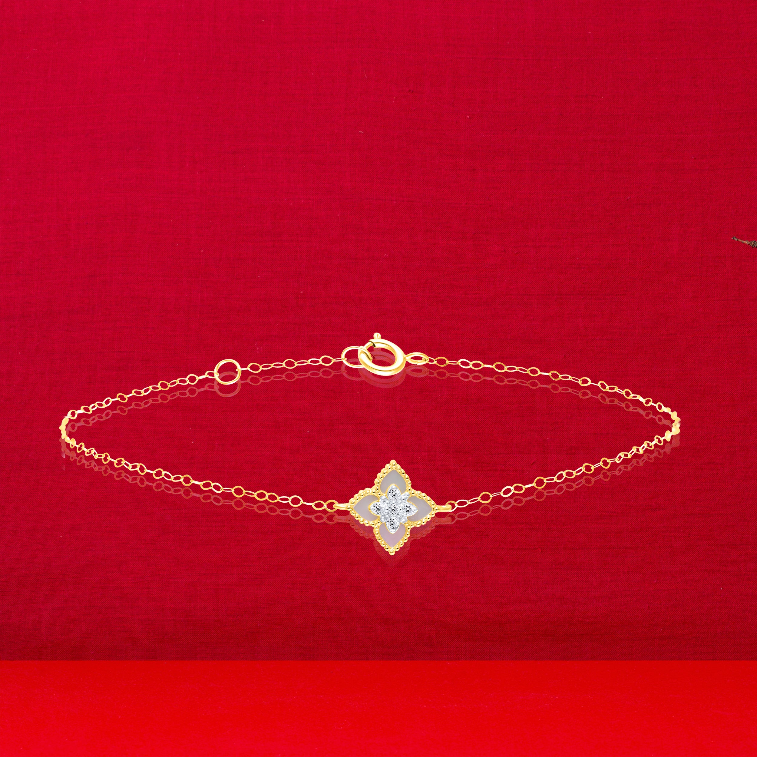 18K Pure Gold White Flower Jewelry Set