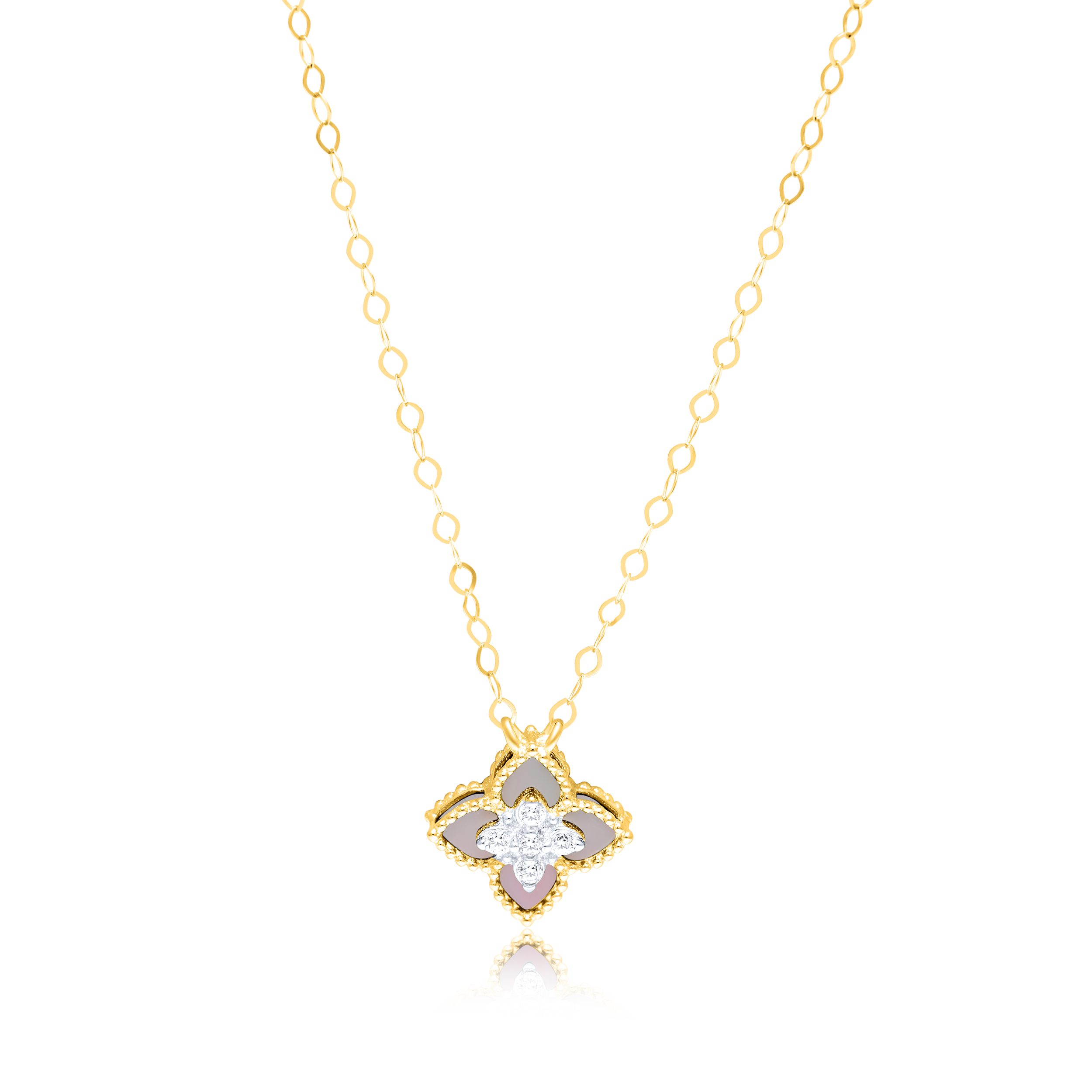 18K Pure Gold White Flower Necklace