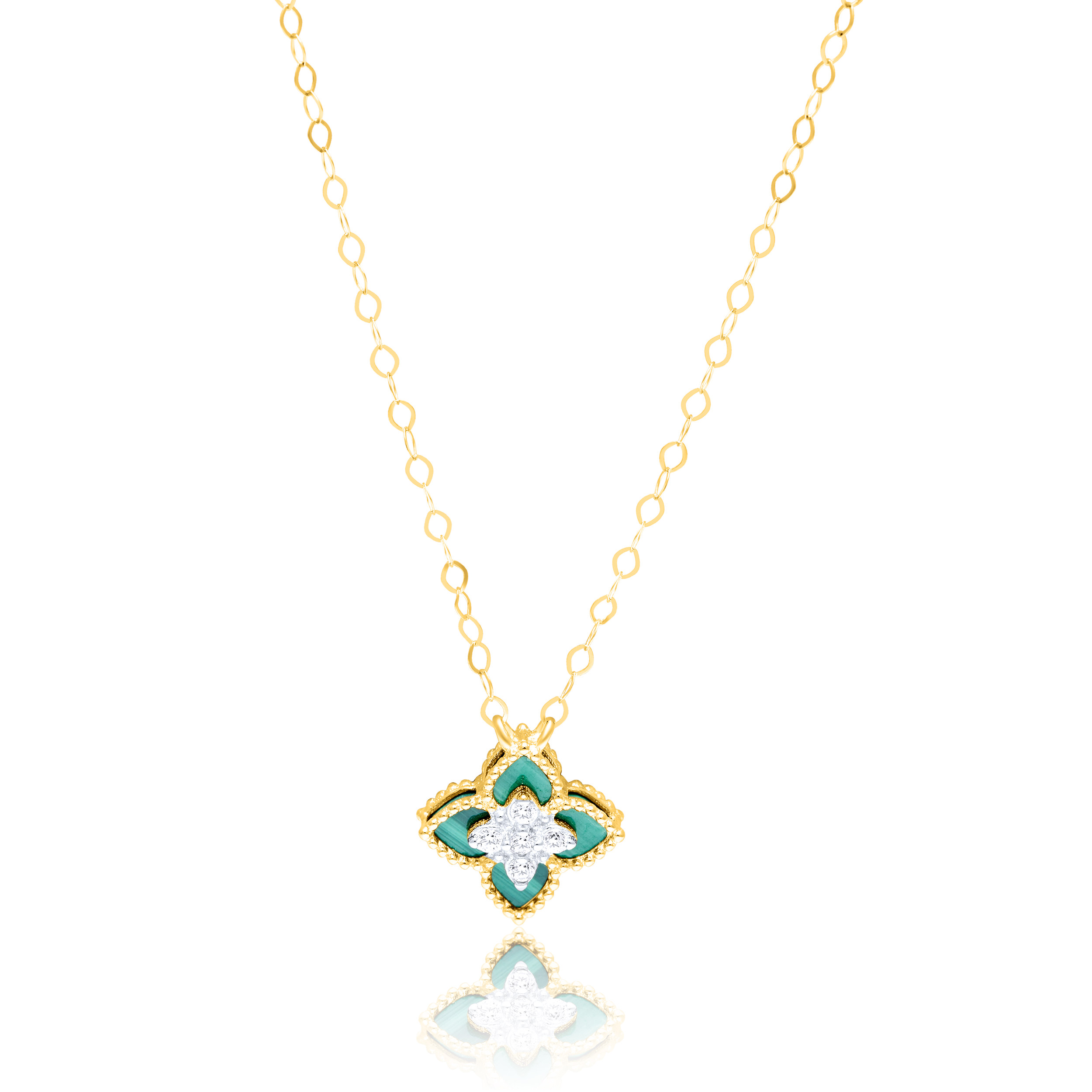 18K Pure Gold Green Flower Necklace