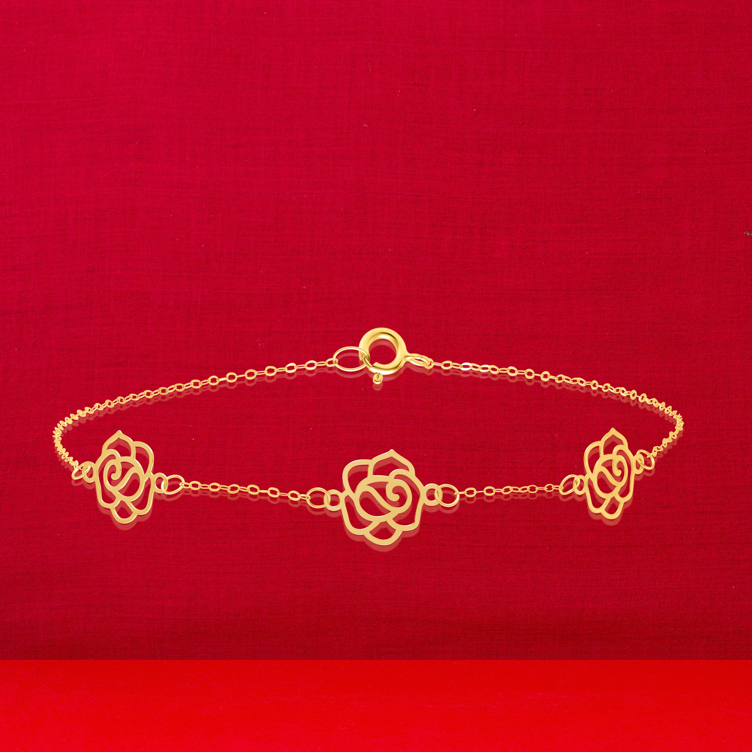 18K Pure Gold Fine Flower Bracelet