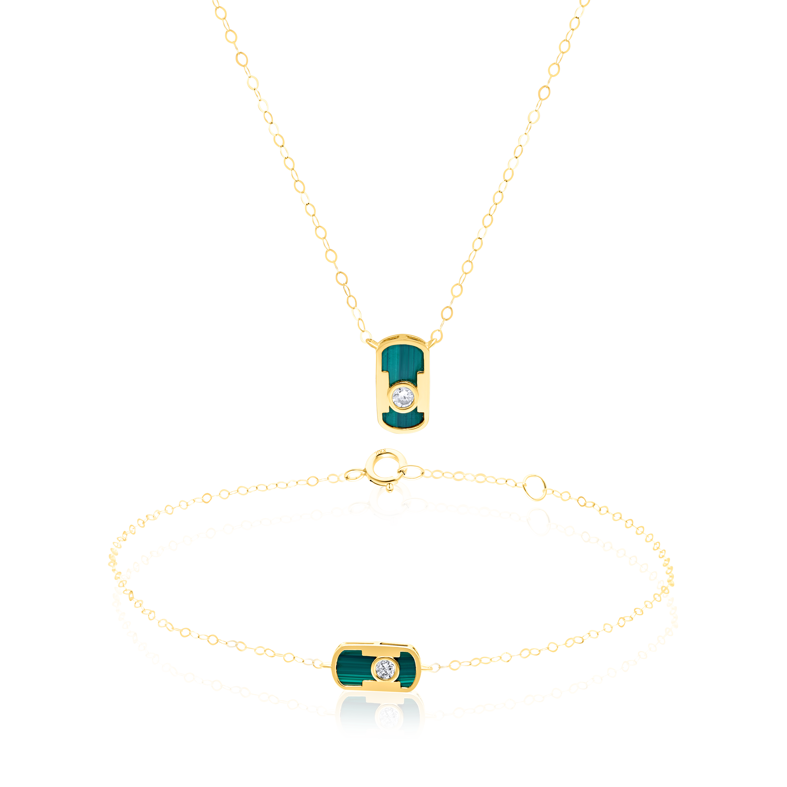 18K Pure Gold Green Stone Jewelry Set Talagold