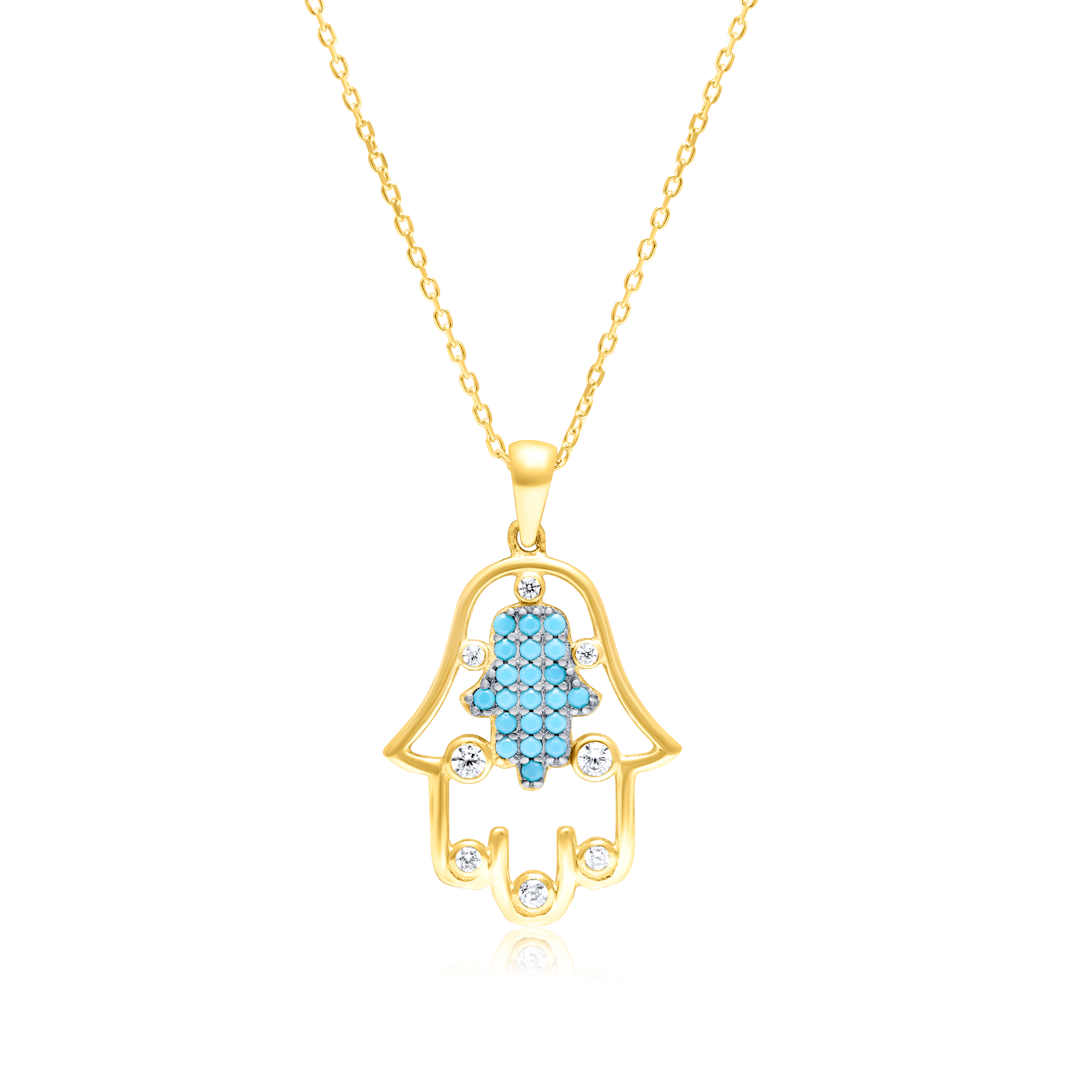 18K Pure Gold Sky Blue Palm Stone Necklace