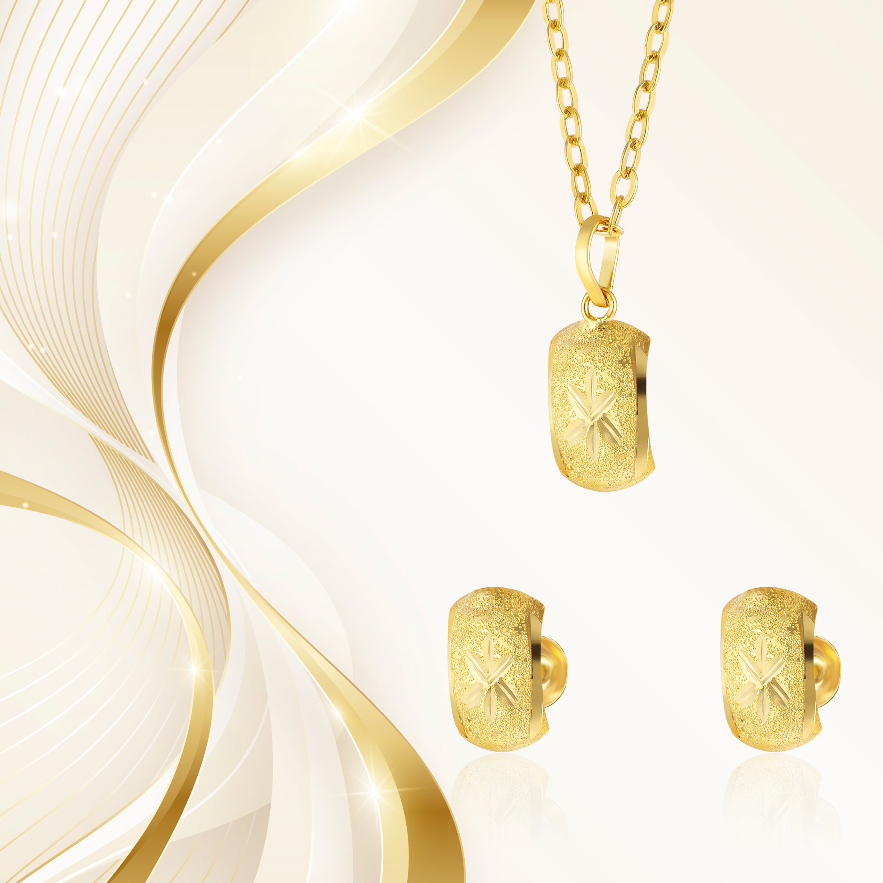 18K Pure Gold Curved Square Screw Jewelry Set