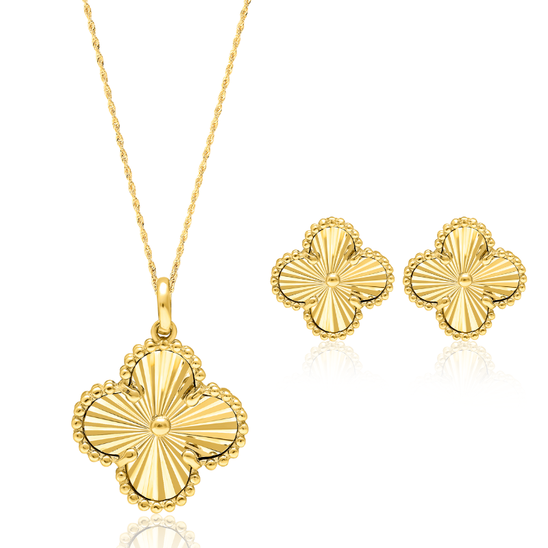 18K Pure Gold Flower Jewelry Set Talagold