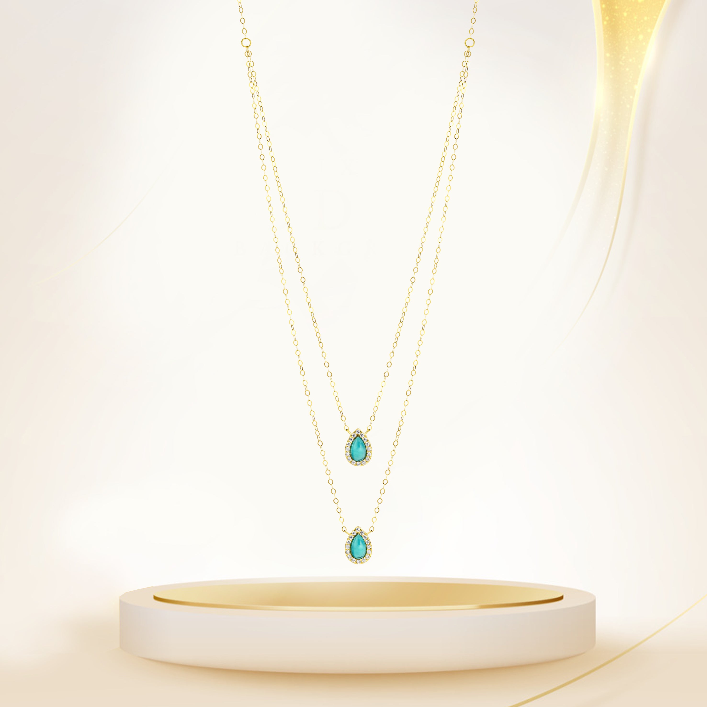 18K Pure Gold 2 Layer Sky Blue Stone Necklace