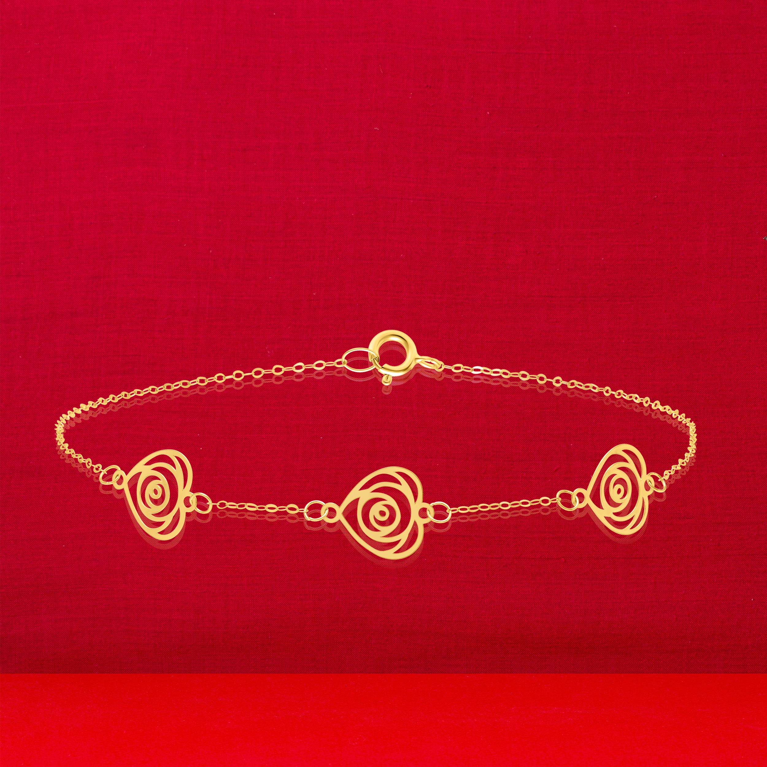 18K Pure Gold Fine Heart Bracelet