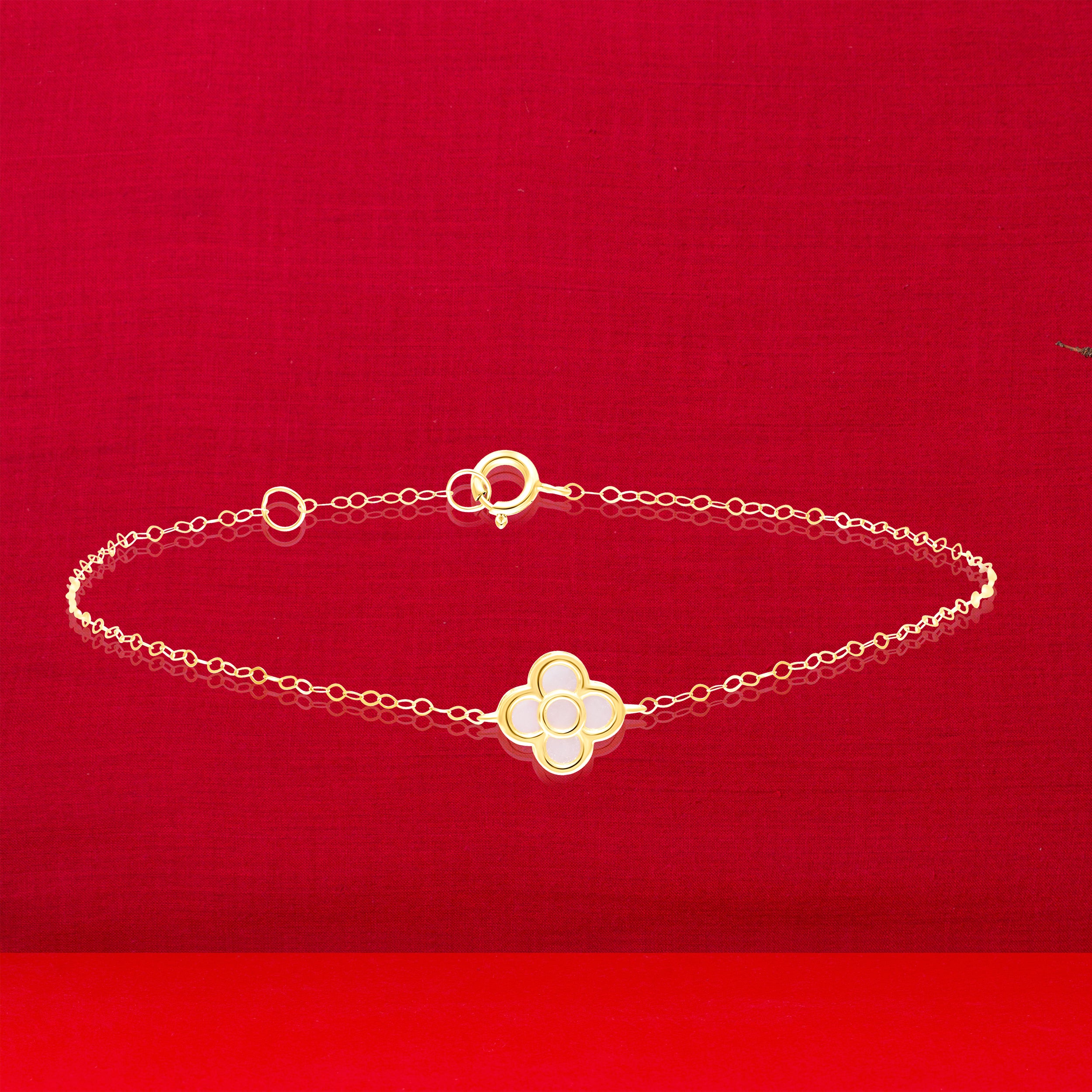 18K Pure Gold White Pink Flower Bracelet