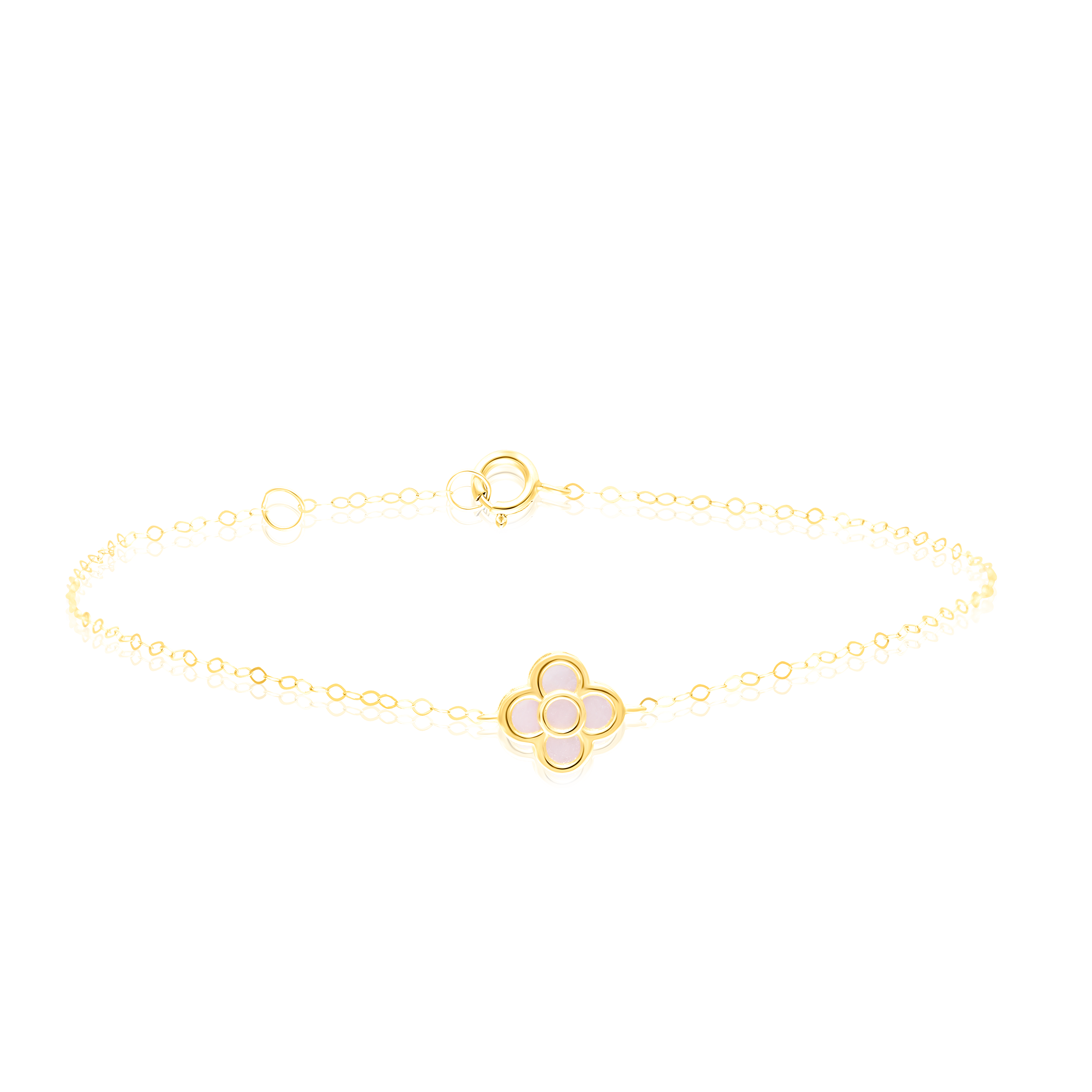 18K Pure Gold White Pink Flower Bracelet