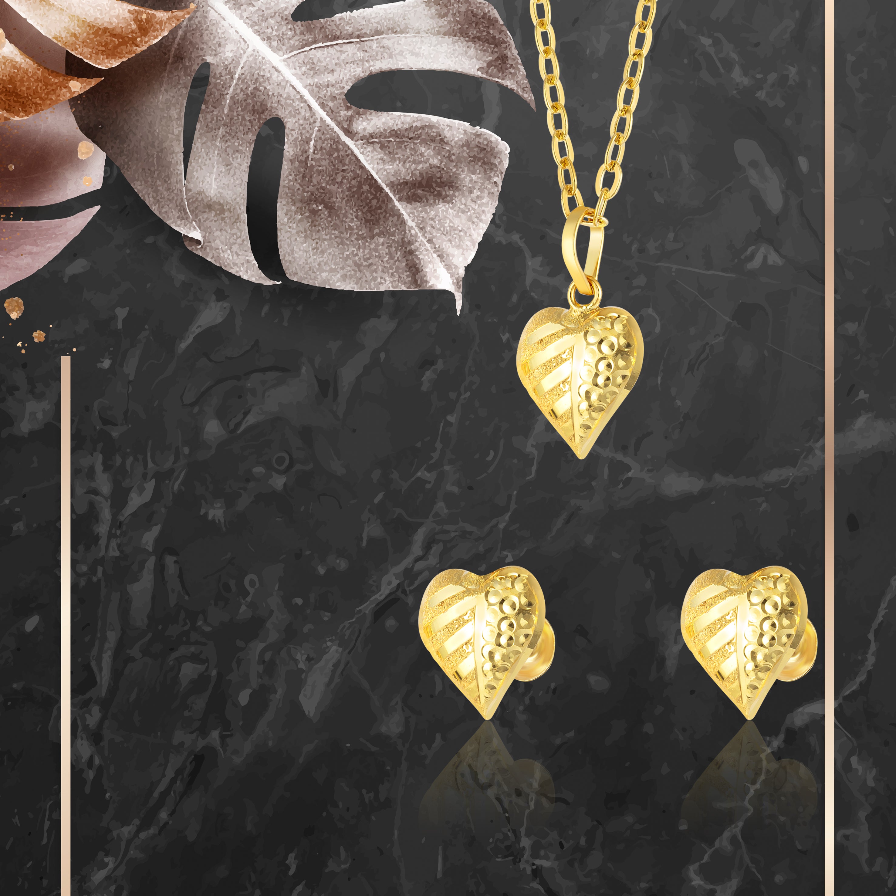 18K Pure Gold Heart Screw Jewelry Set