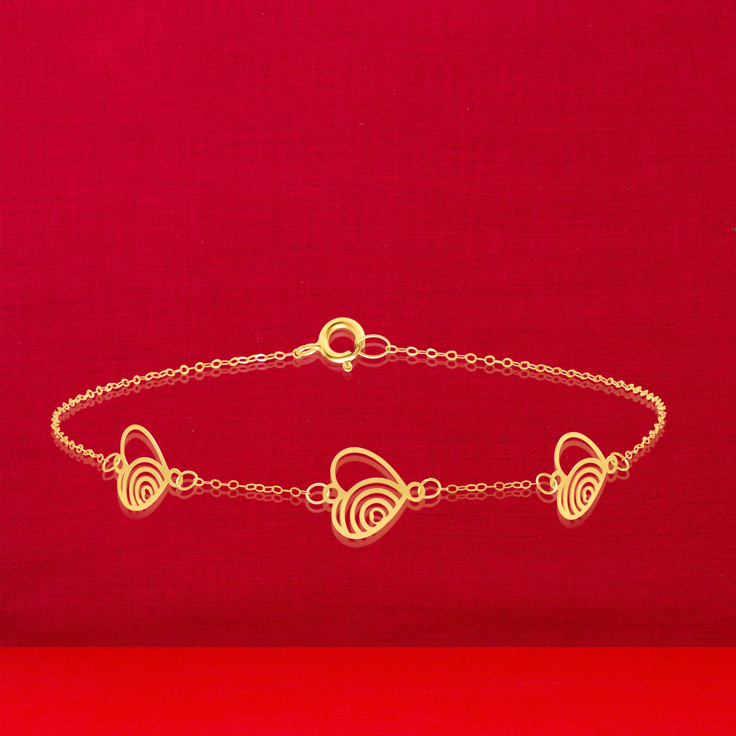 18K Pure Gold Fine Heart Bracelet