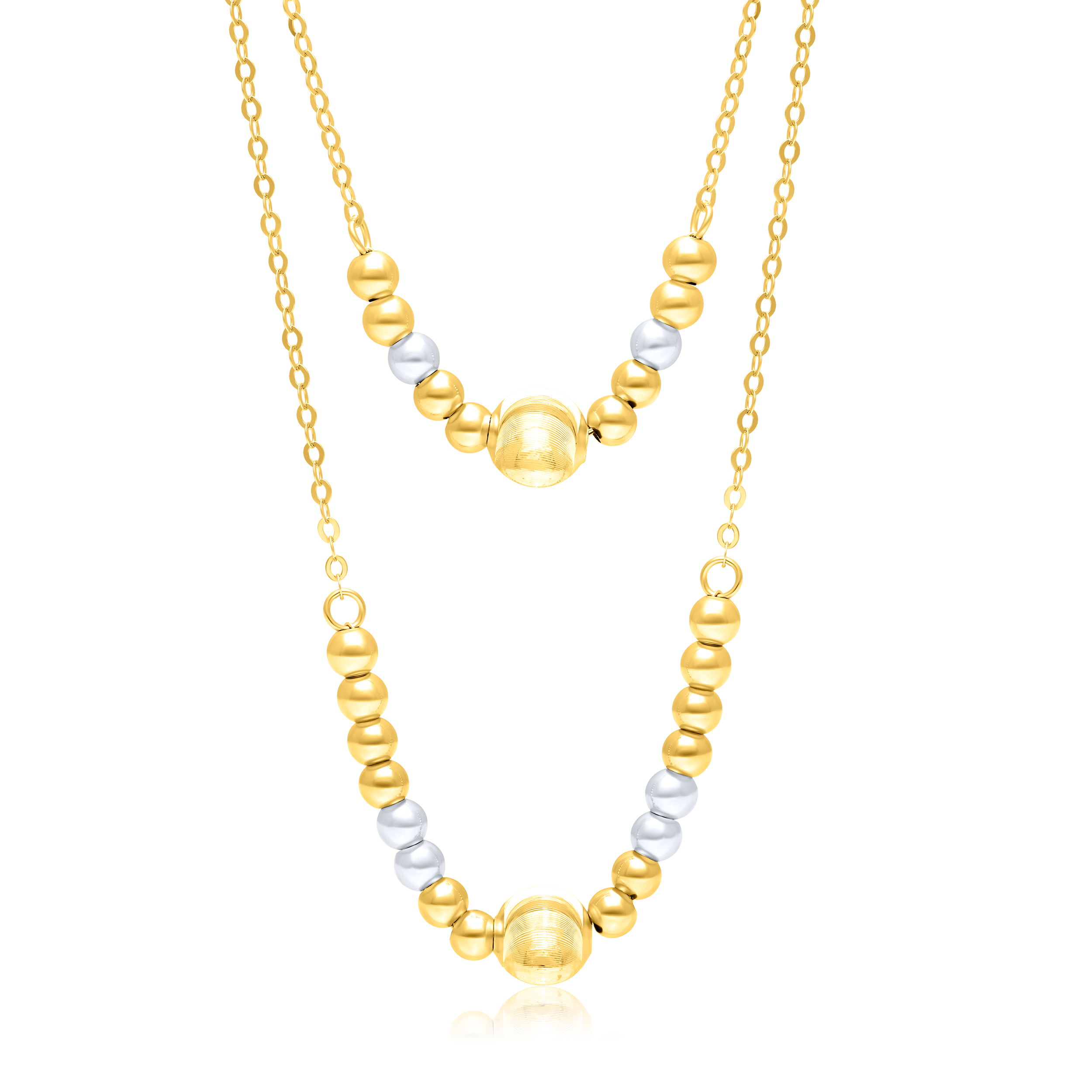 18K Pure Gold 2 Color Ball Seeds Necklace