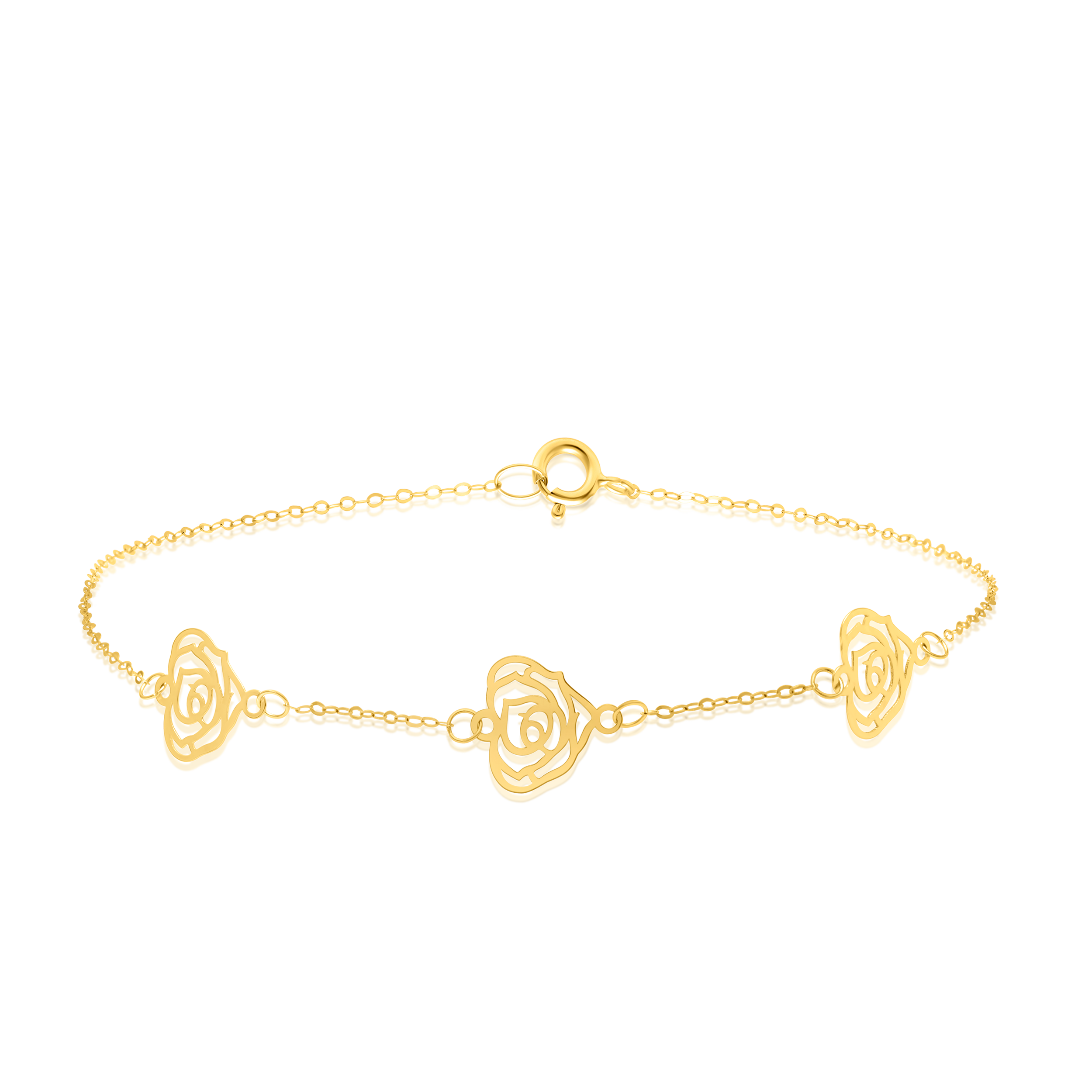 18K Pure Gold Fine Heart Flower Bracelet