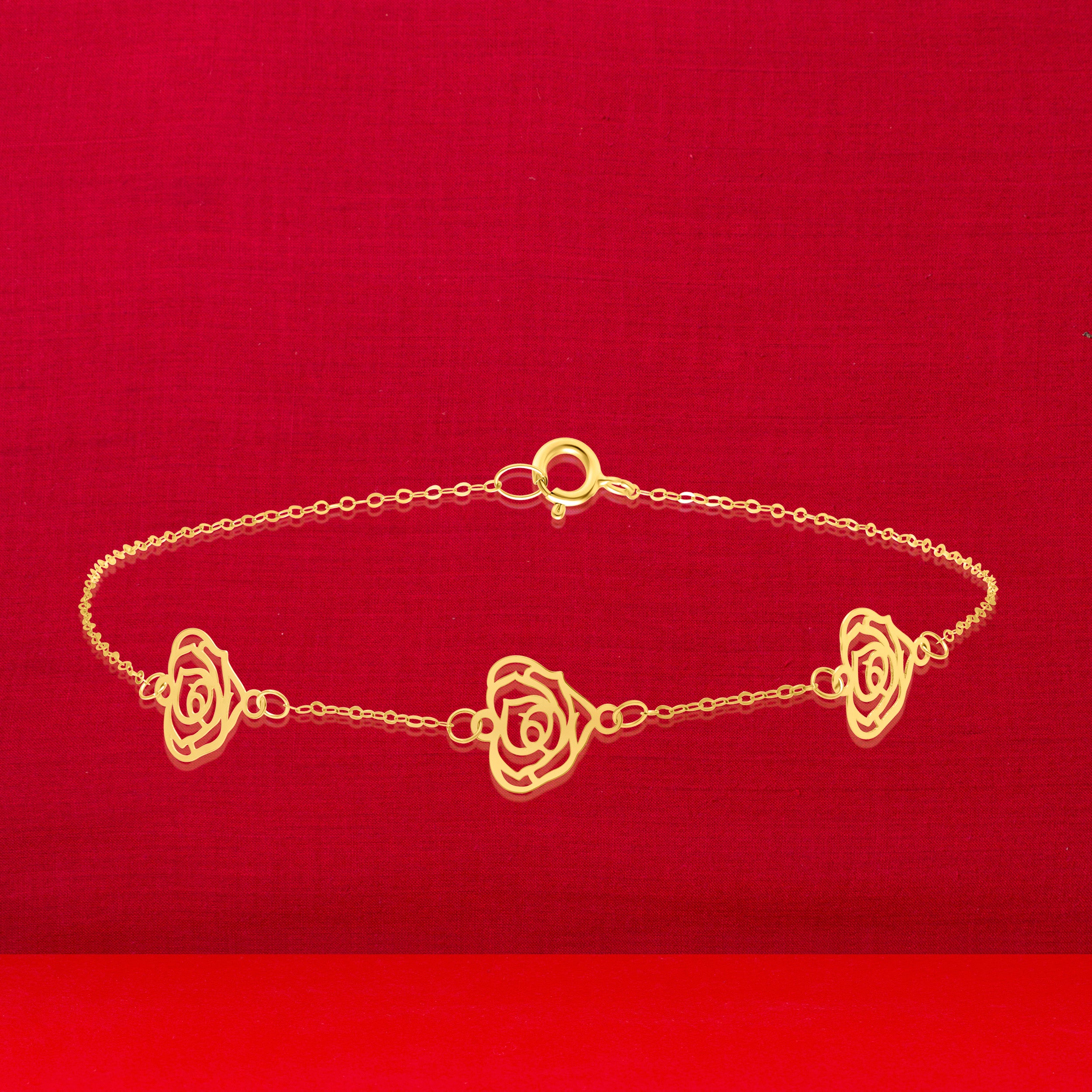 18K Pure Gold Fine Heart Flower Bracelet