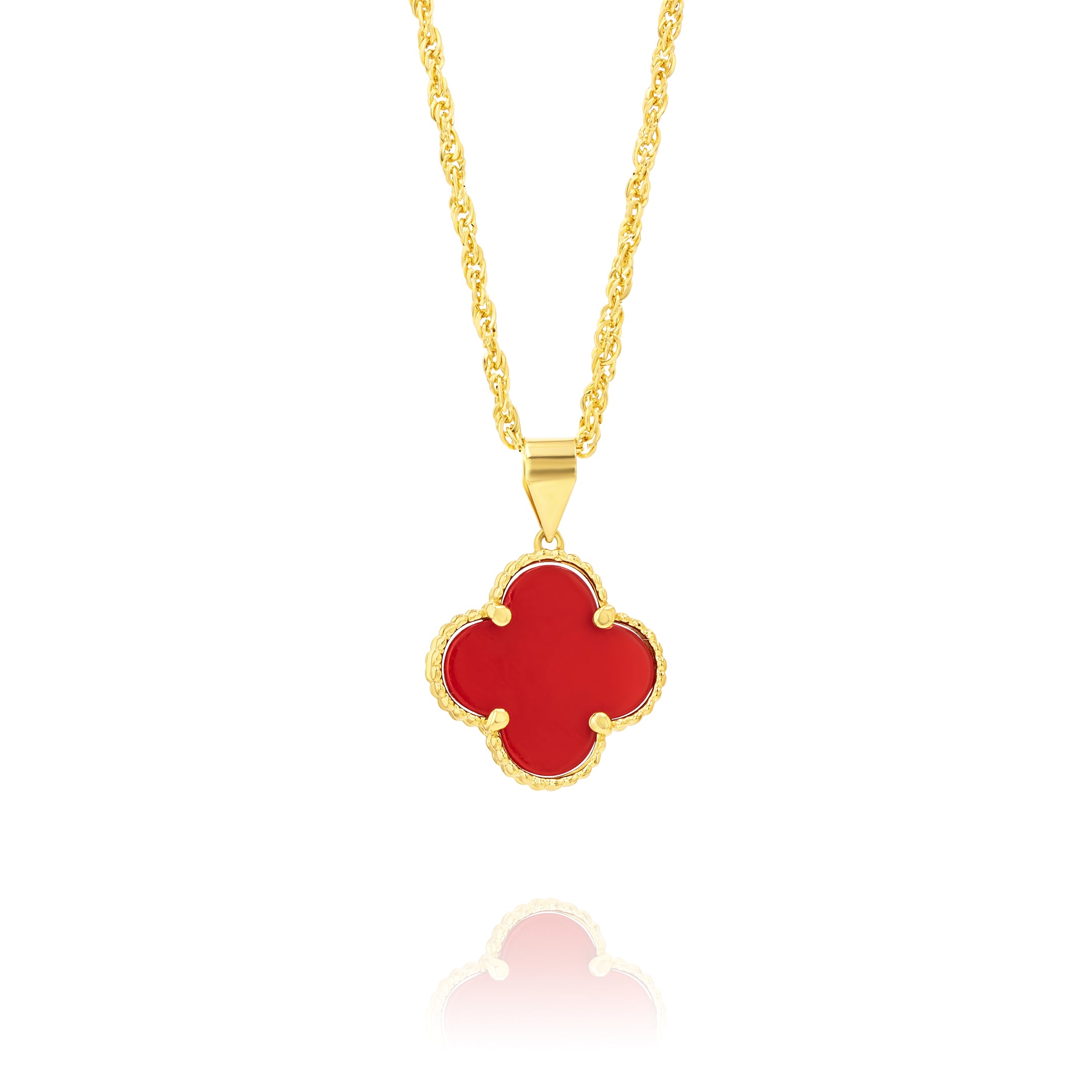 18K Pure Gold V.C Red Flower Necklace