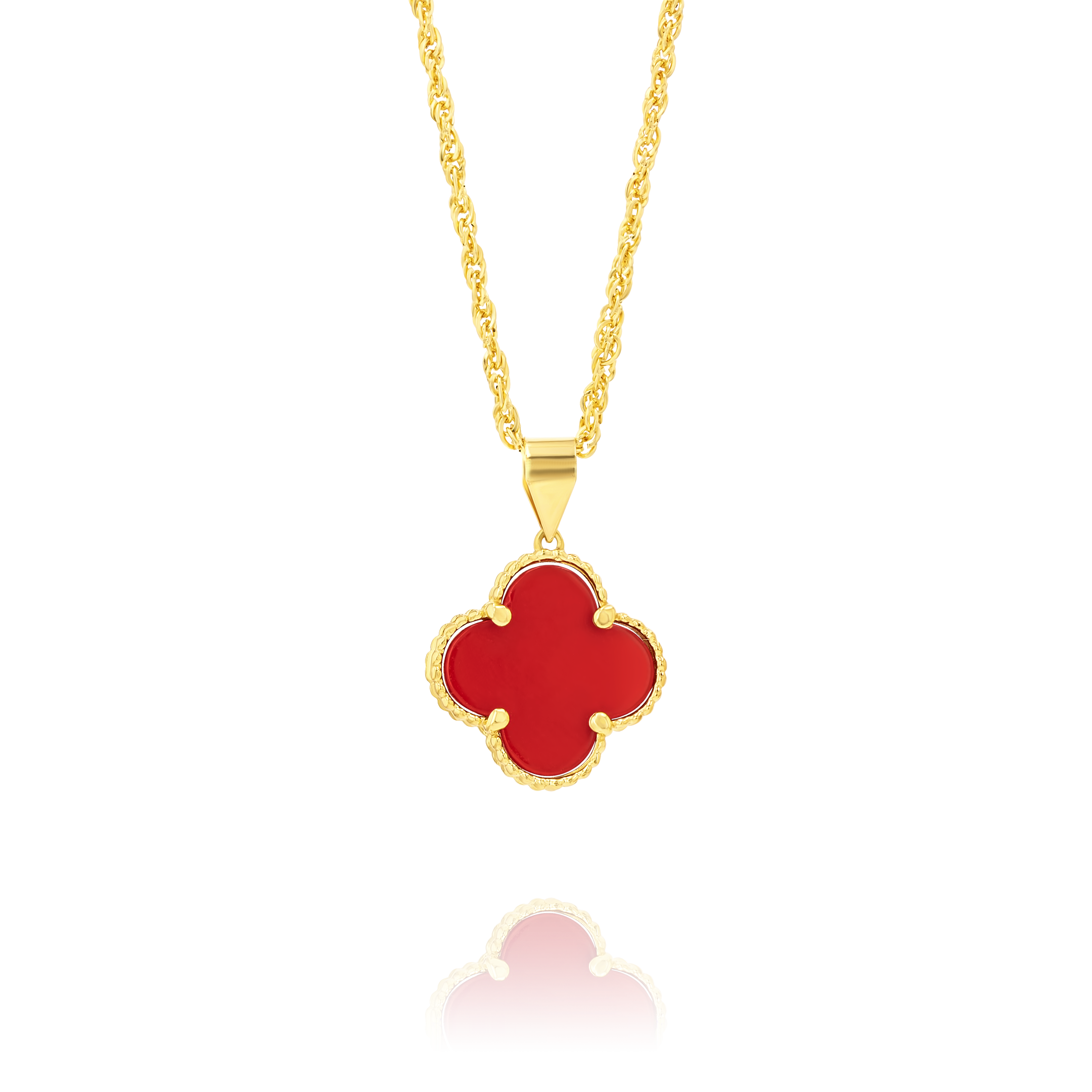 18K Pure Gold V.C Red Flower Necklace