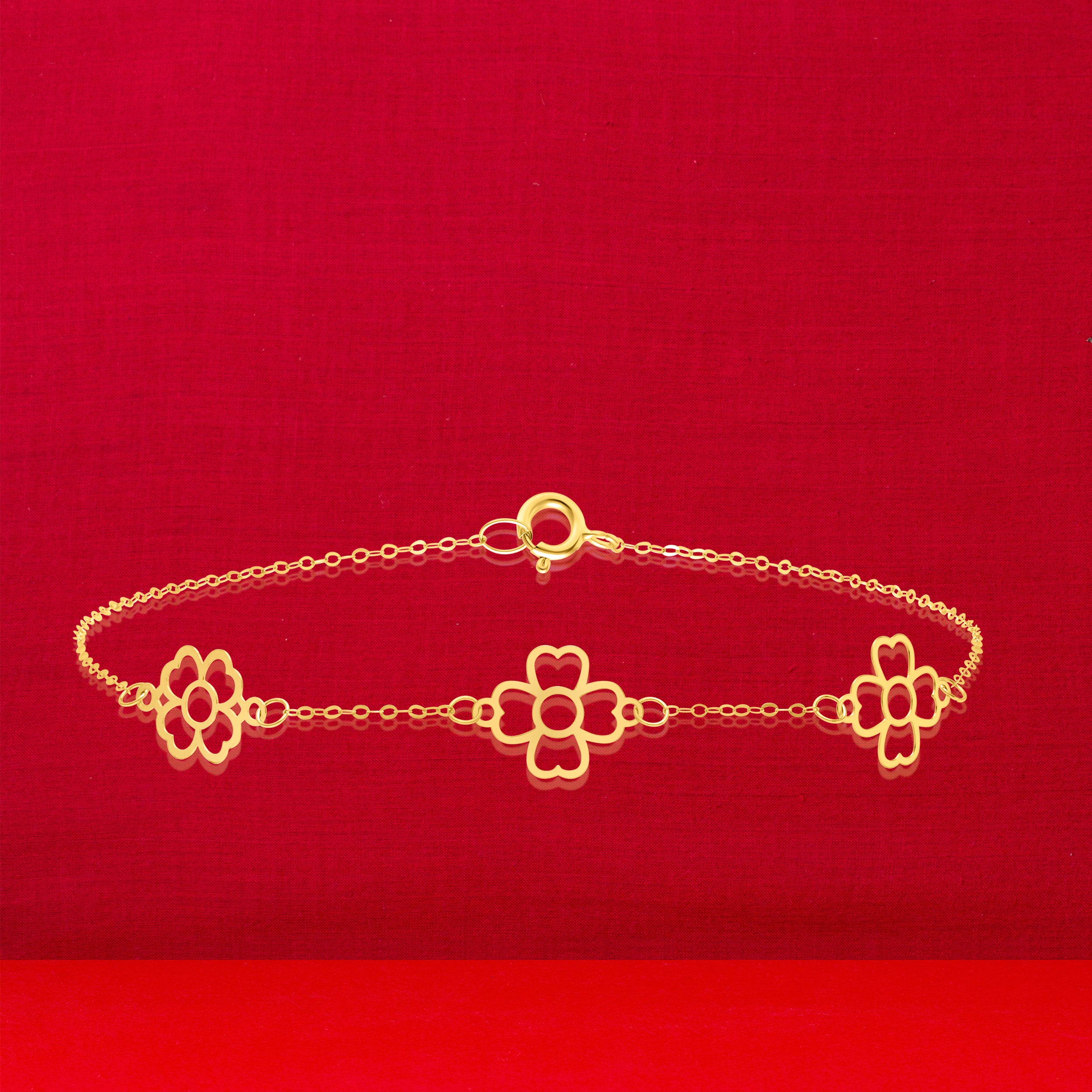 18K Pure Gold Fine Flower Bracelet