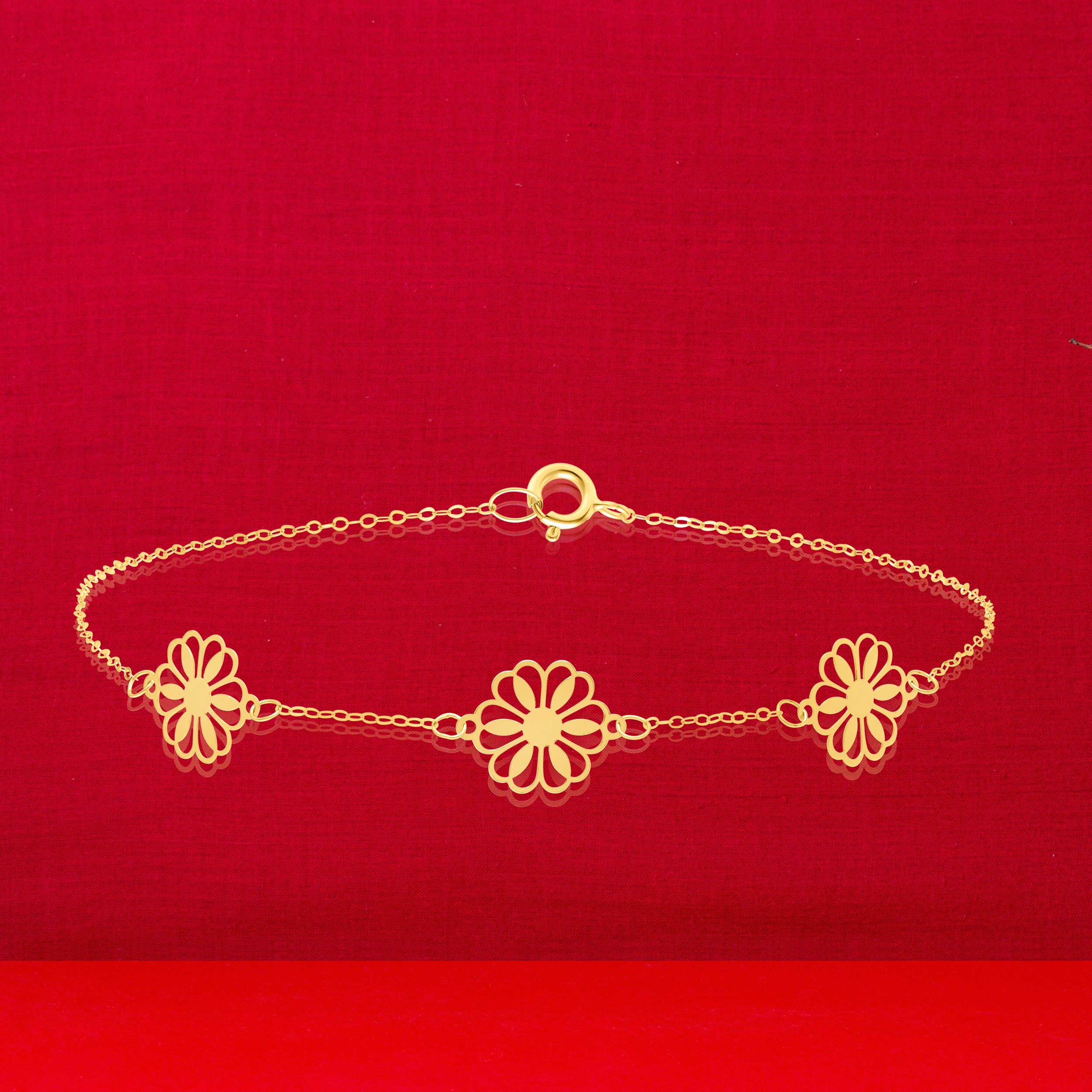 18K Pure Gold Fine Flower Bracelet