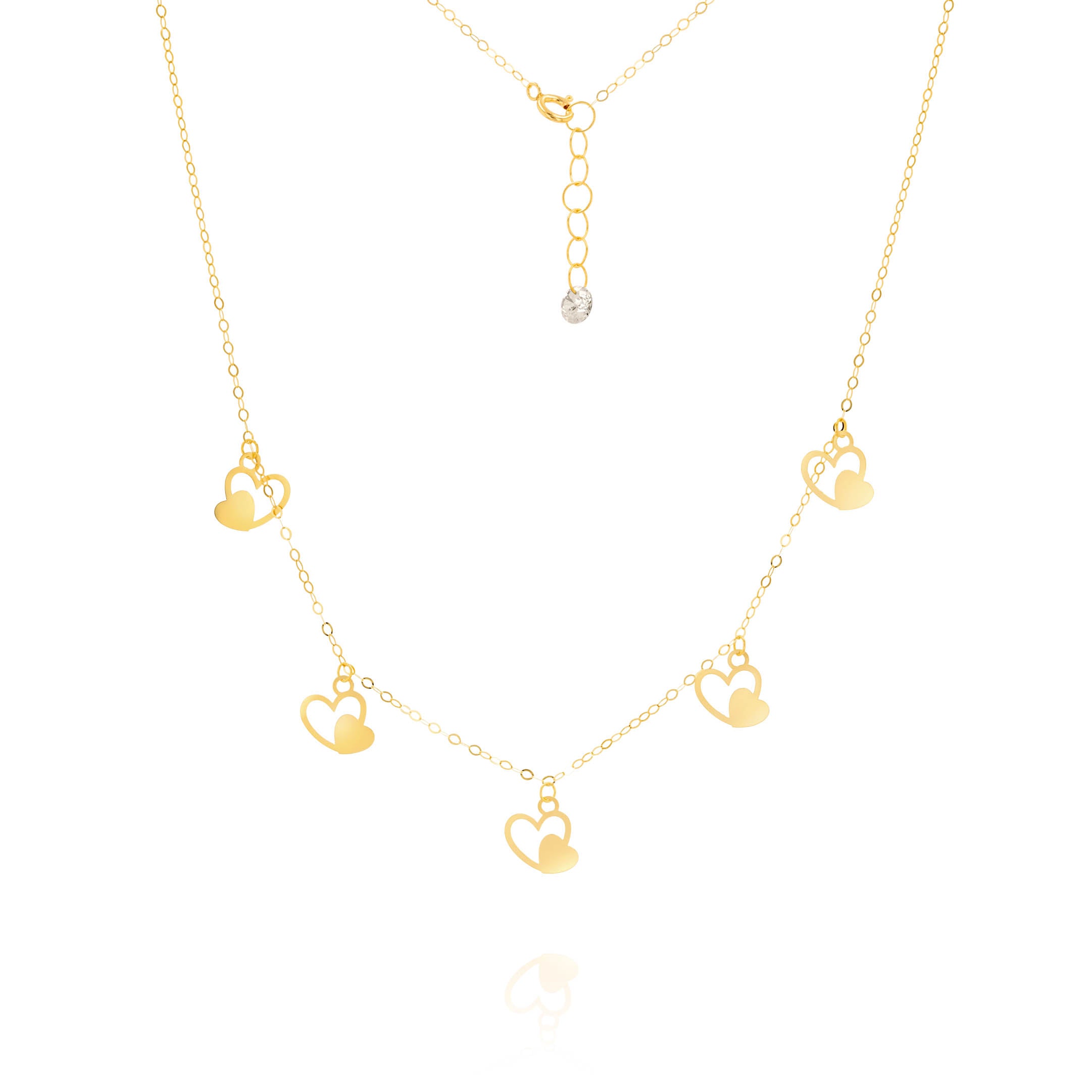 18K Pure Gold Hanging Heart Necklace