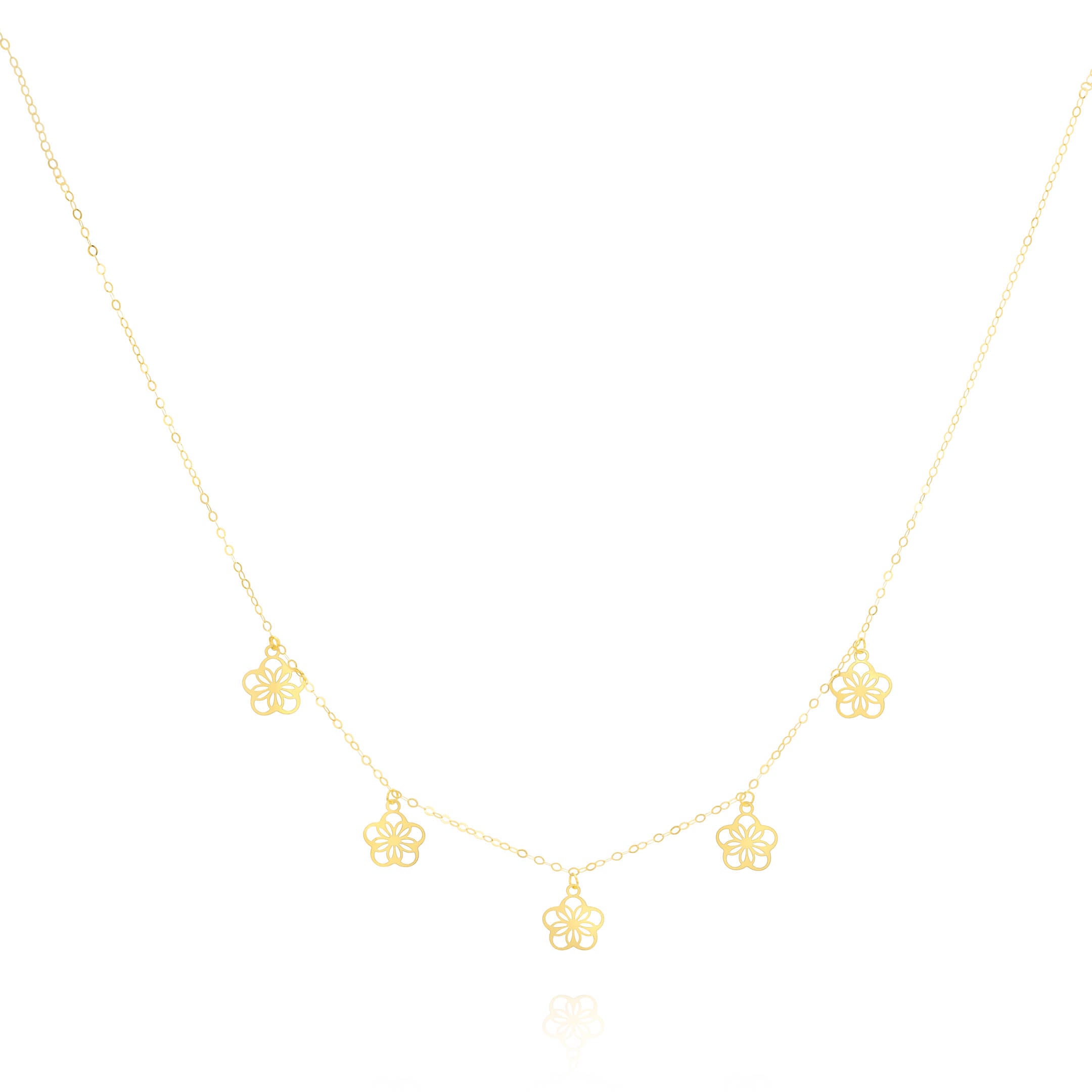 18K Pure Gold Hanging Flower Necklace