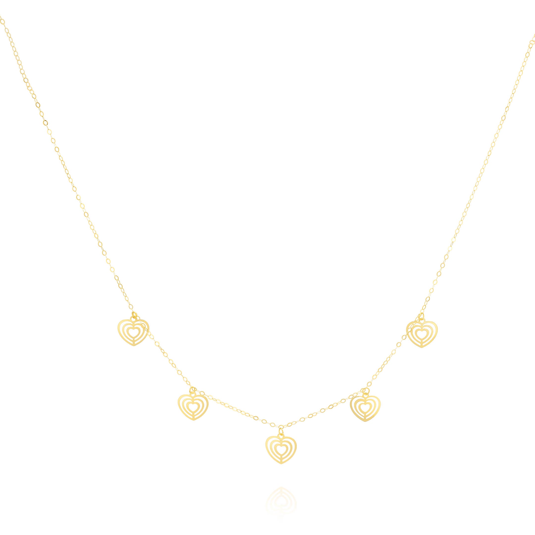 18K Pure Gold 5 Heart Necklace